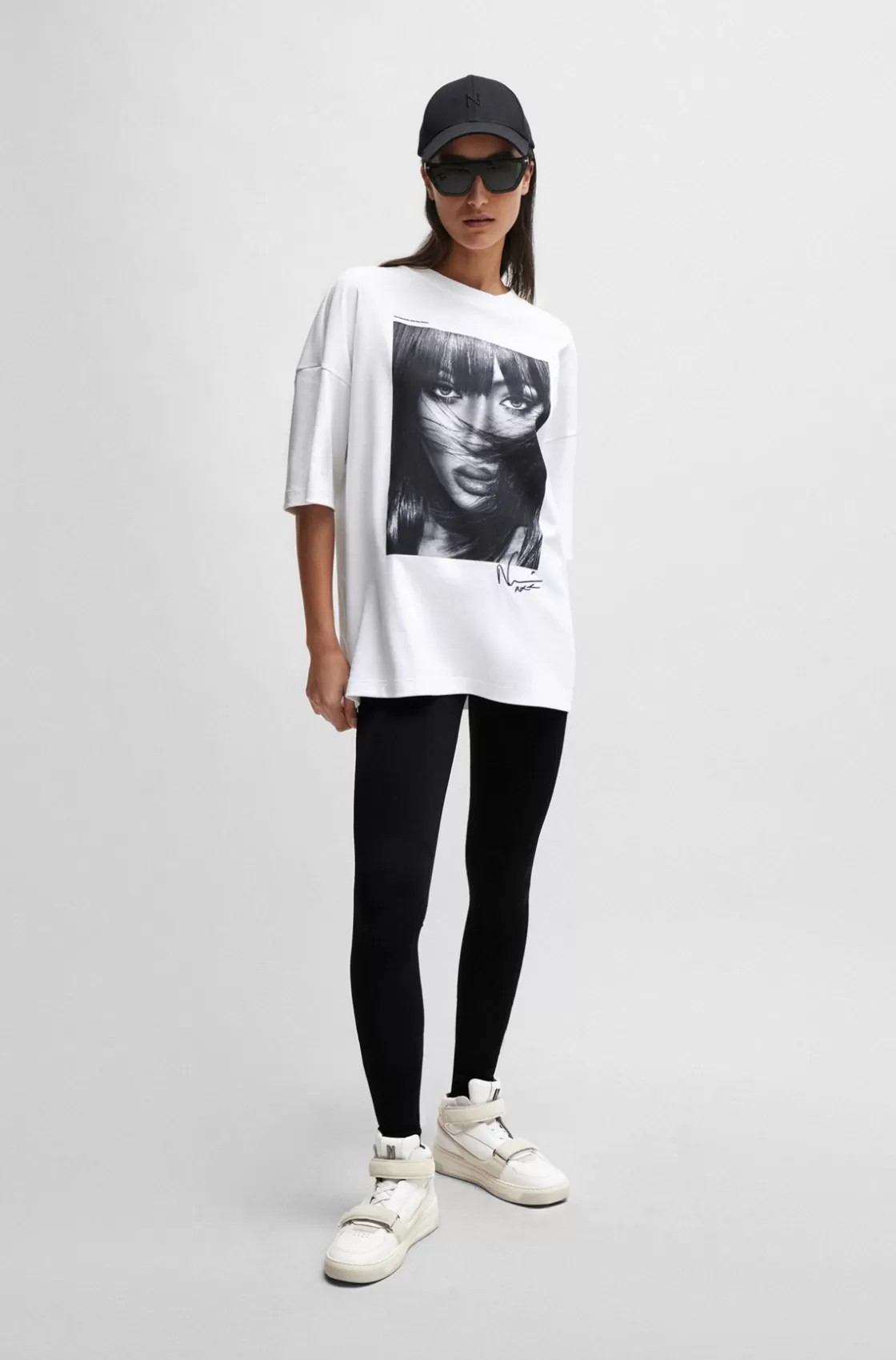 HUGO BOSS NAOMI X BOSS Interlock-cotton T-shirt With Dropped Shoulders White Cheap