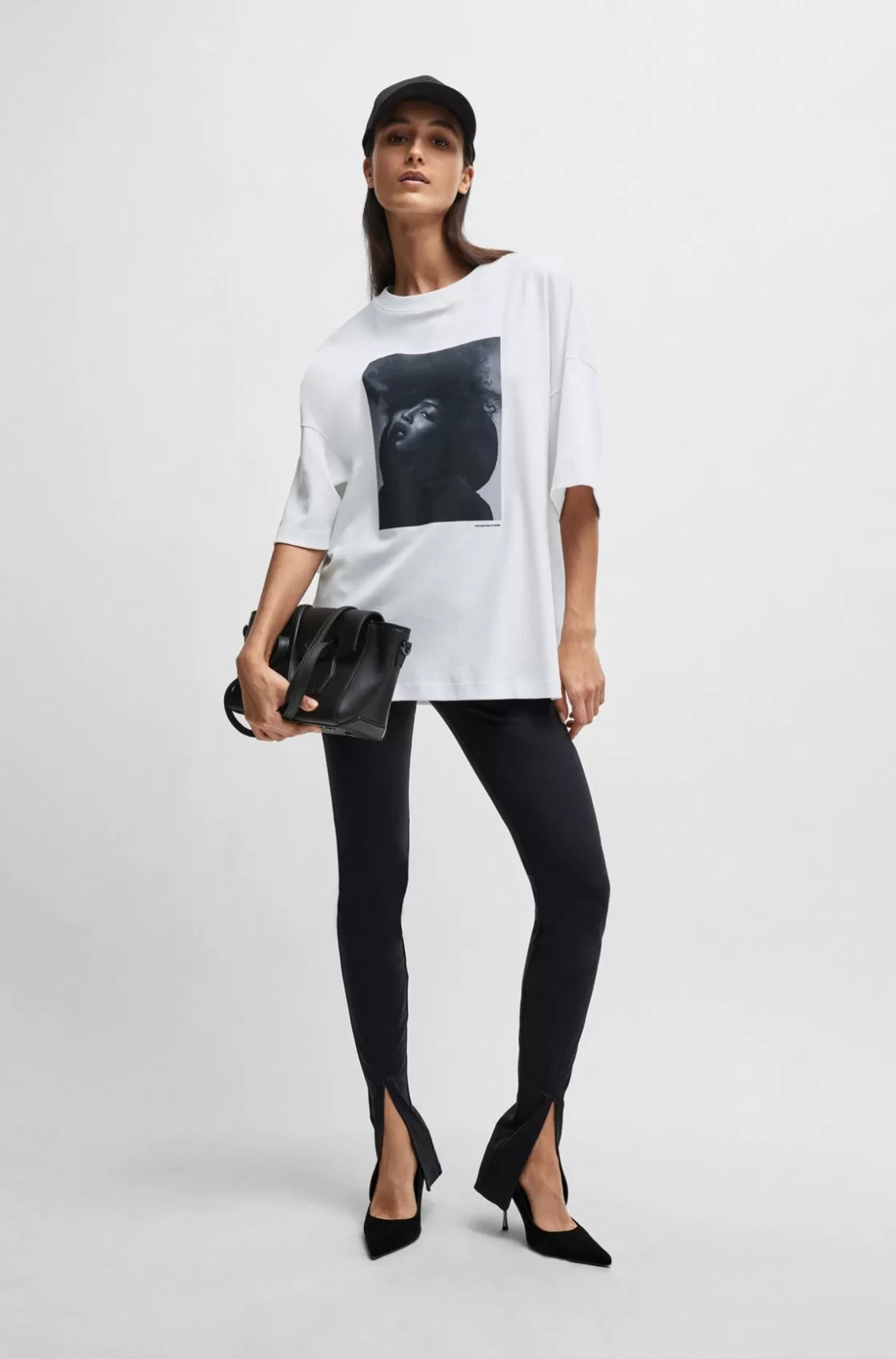 HUGO BOSS NAOMI X BOSS Interlock-cotton T-shirt With Dropped Shoulders White Outlet