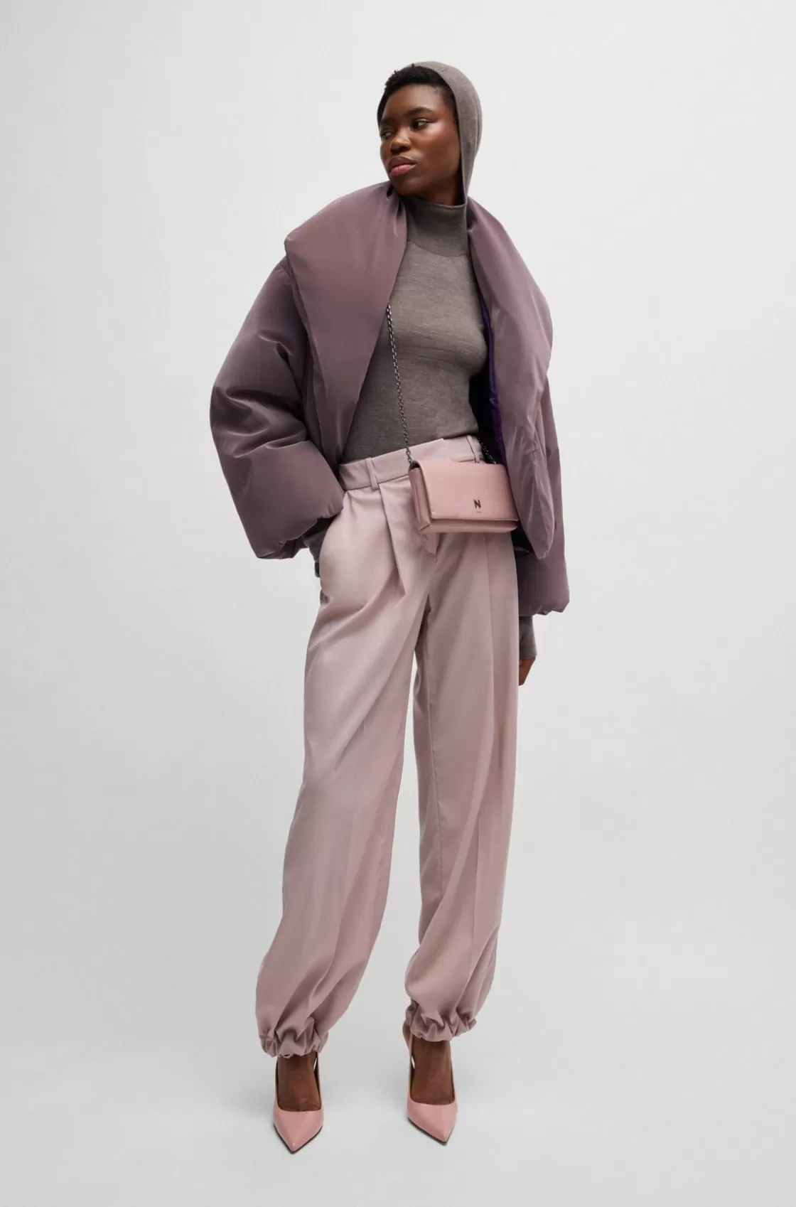 HUGO BOSS NAOMI X BOSS Knitted Hoodie In Lightweight Merino Wool Light Grey Fashion