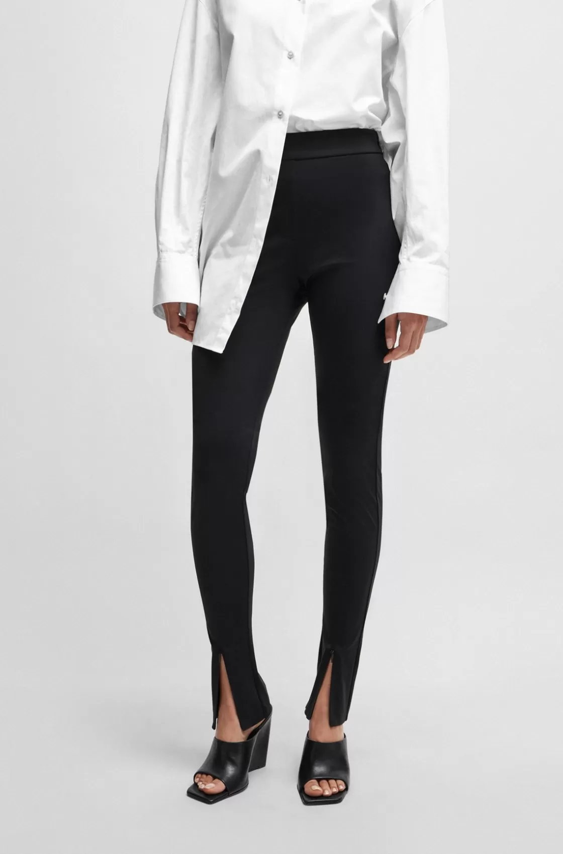 HUGO BOSS NAOMI X BOSS Leggings In Stretch Jersey With Zip Hems Black Sale