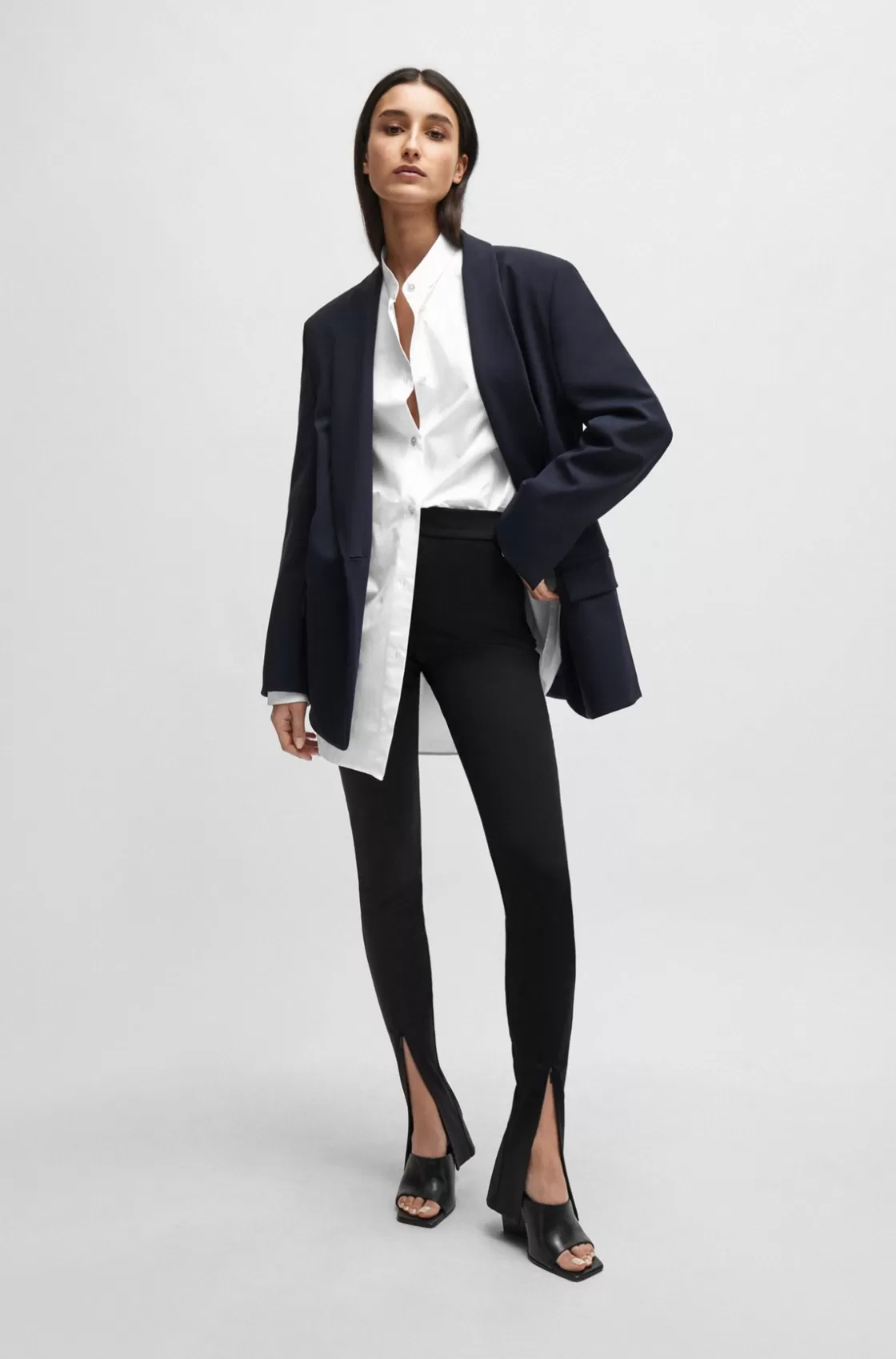HUGO BOSS NAOMI X BOSS Longline Cotton Blouse With Crinkle-free Effect White Sale