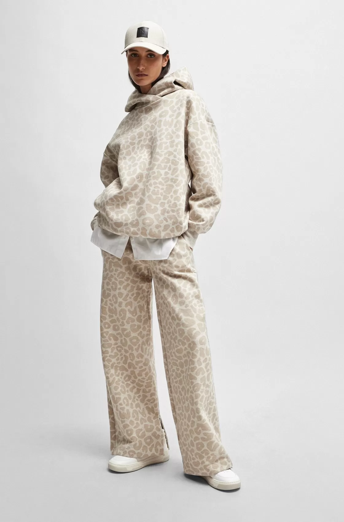 HUGO BOSS NAOMI X BOSS Longline Hoodie With Leopard Pattern White Sale