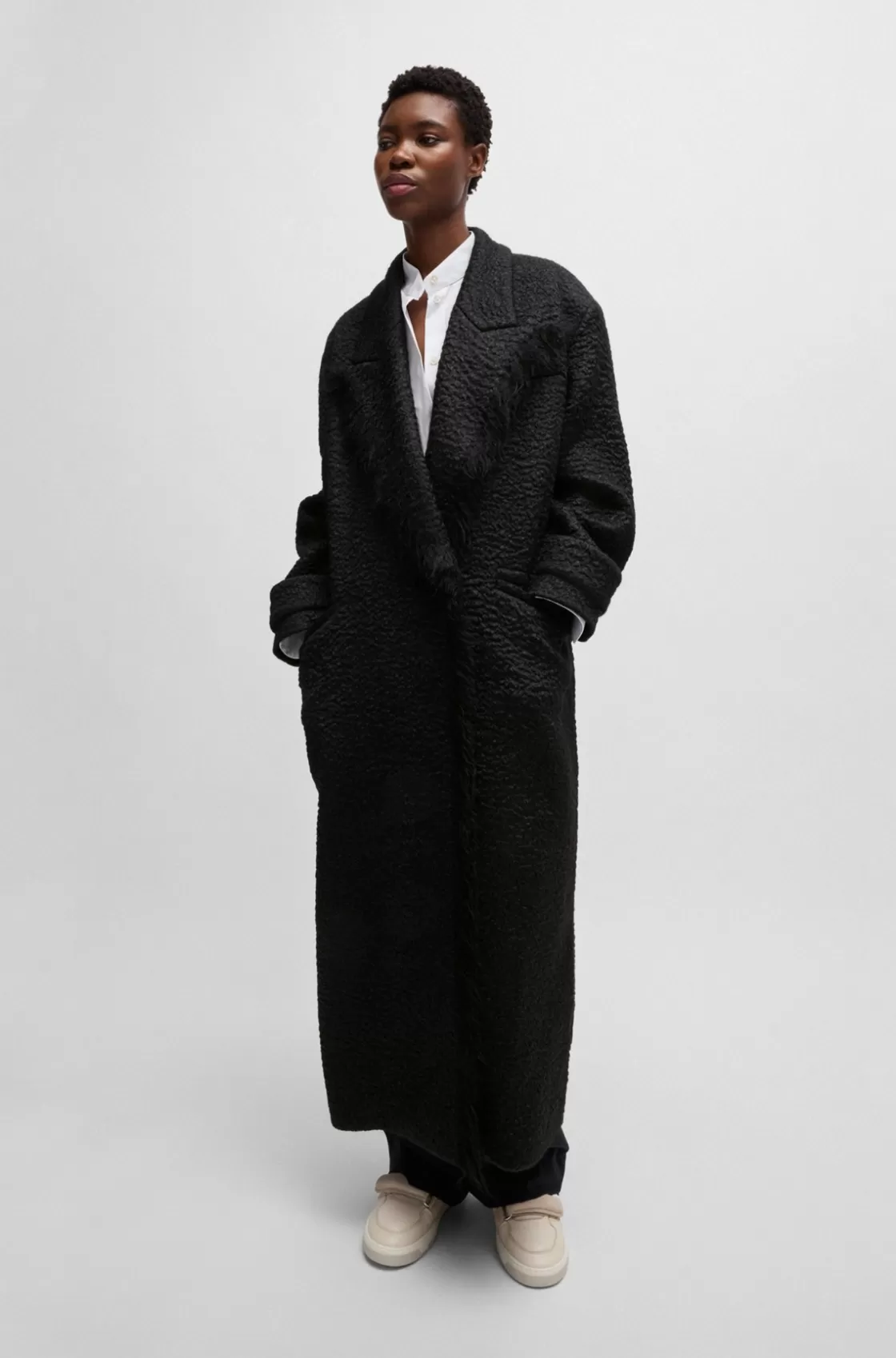 HUGO BOSS NAOMI X BOSS Oversize-fit Coat In Wool Black Discount