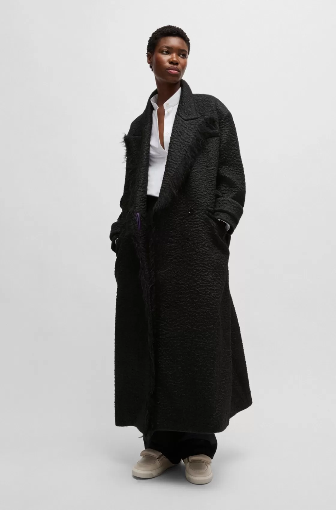 HUGO BOSS NAOMI X BOSS Oversize-fit Coat In Wool Black Discount
