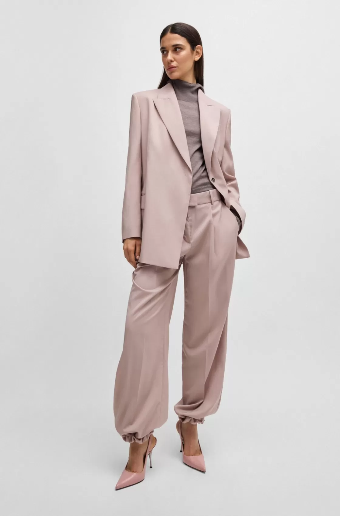 HUGO BOSS NAOMI X BOSS Regular-fit Trousers In Natural-stretch Wool light pink Online