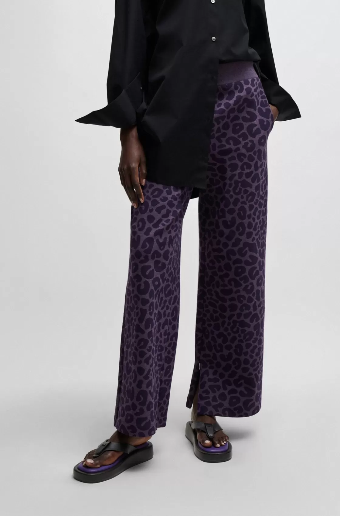 HUGO BOSS NAOMI X BOSS Tracksuit Bottoms With Leopard Print Dark Purple Online