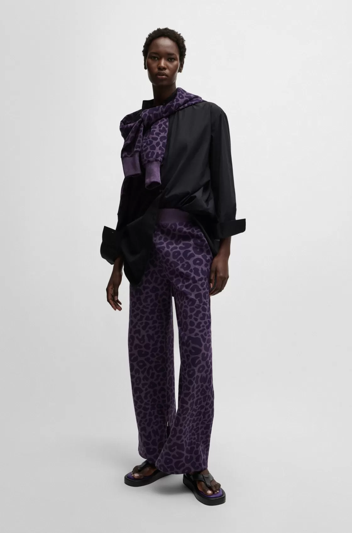 HUGO BOSS NAOMI X BOSS Tracksuit Bottoms With Leopard Print Dark Purple Online