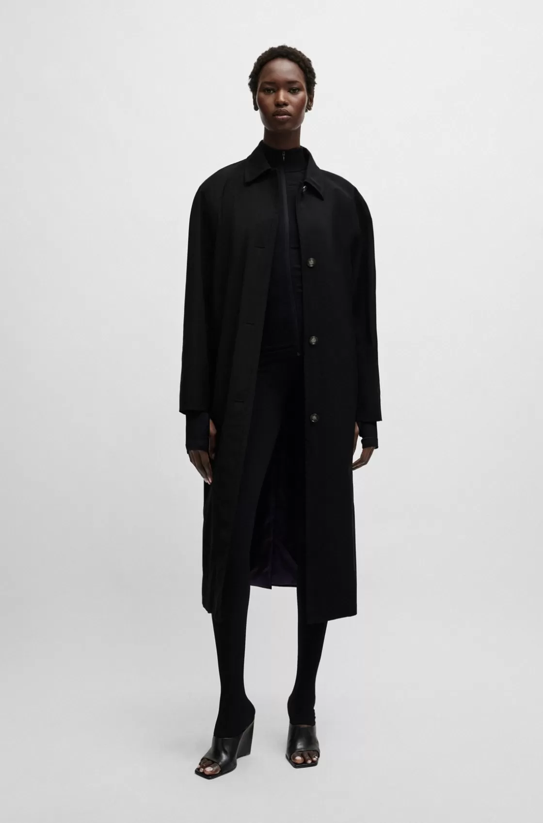 HUGO BOSS NAOMI X BOSS Water-repellent Coat In Virgin Wool Black Cheap