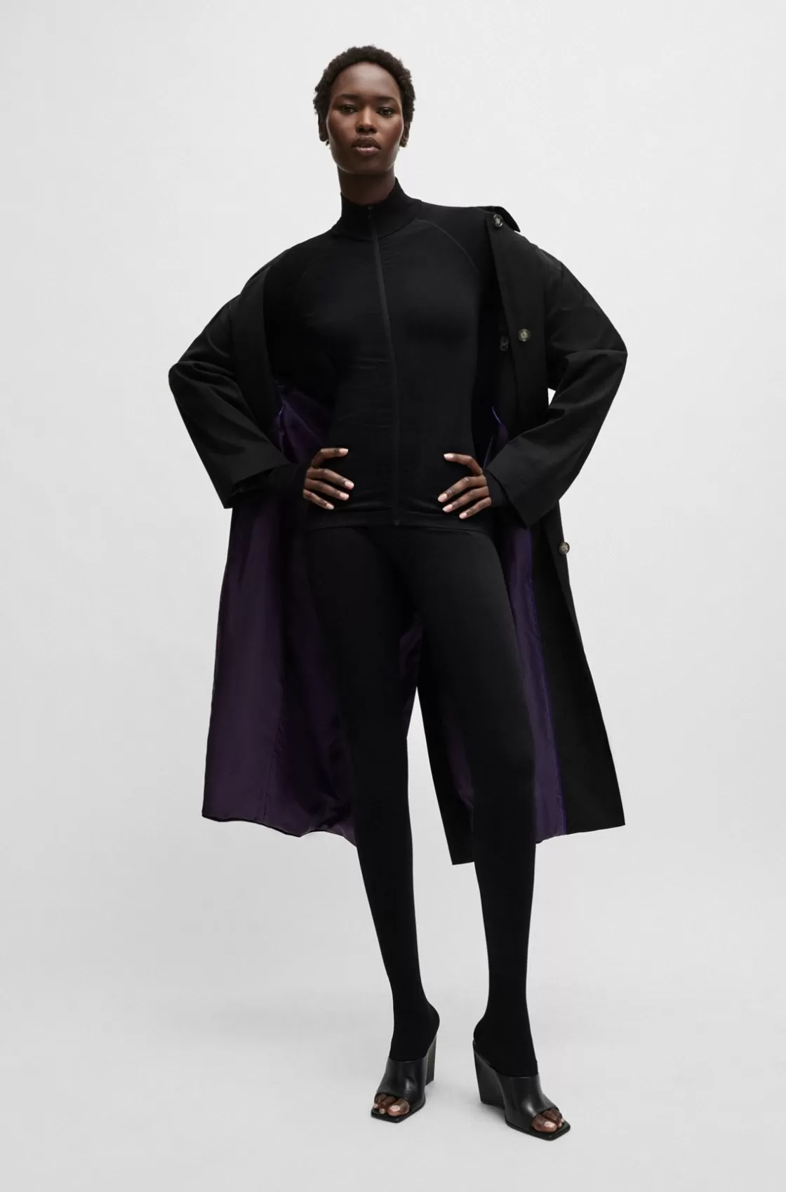 HUGO BOSS NAOMI X BOSS Water-repellent Coat In Virgin Wool Black Cheap