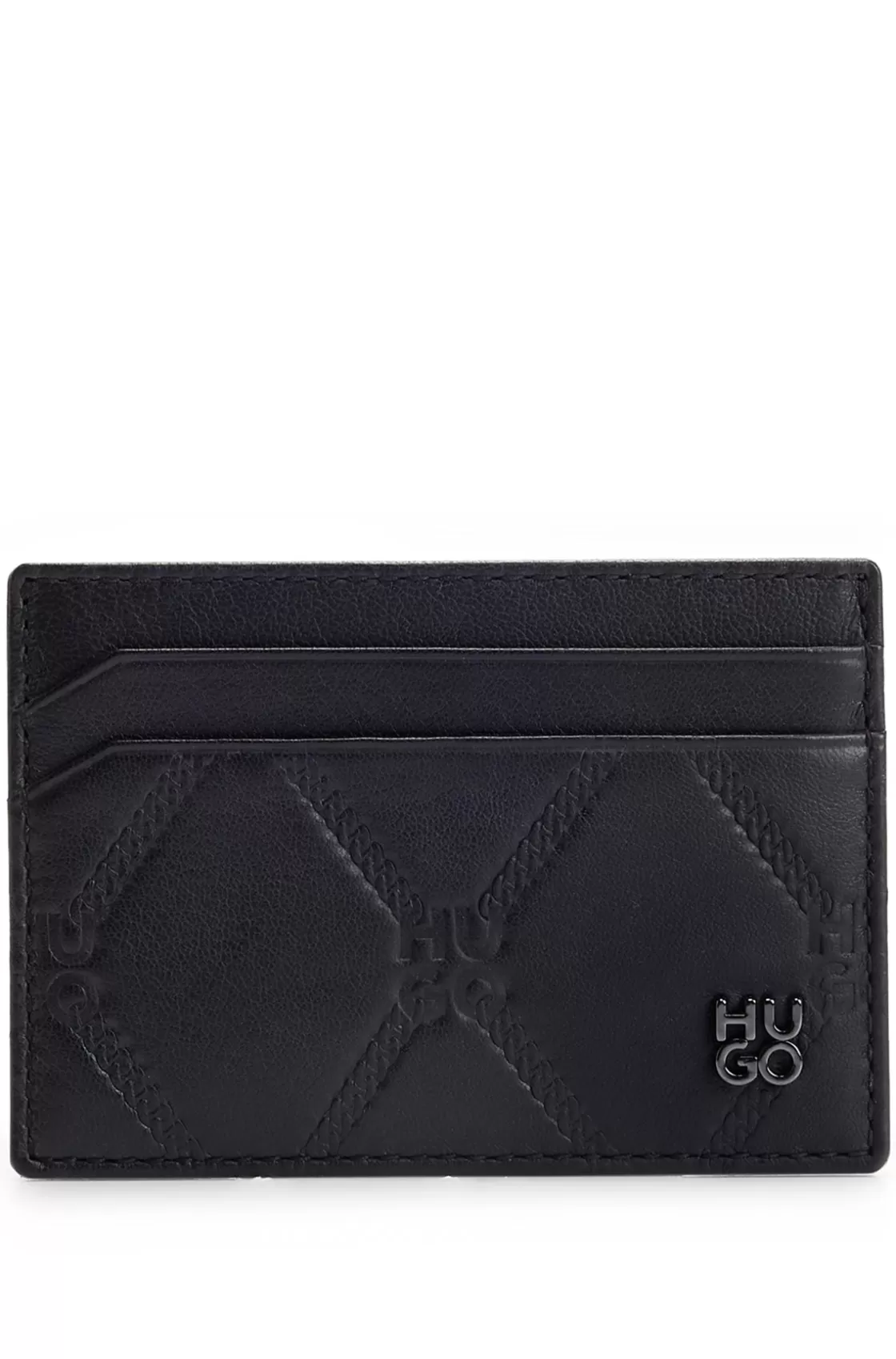 HUGO BOSS Nappa-leather Card Holder With Stacked Logos Black Cheap