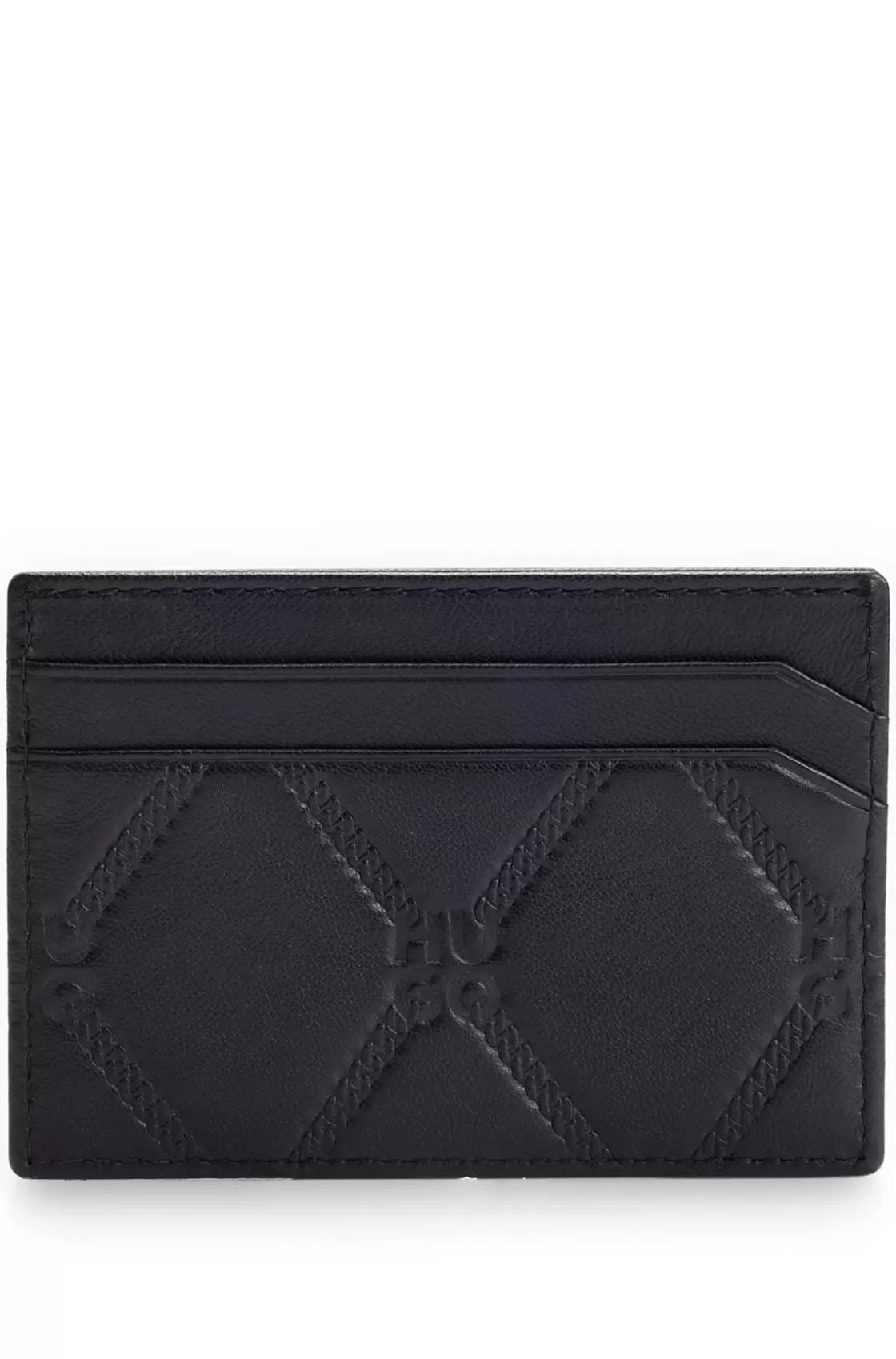 HUGO BOSS Nappa-leather Card Holder With Stacked Logos Black Cheap