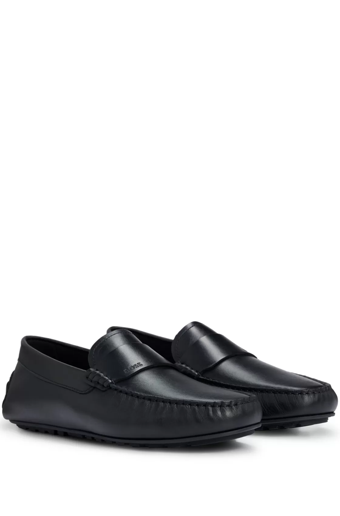 HUGO BOSS Nappa-leather Driver Moccasins With Embossed Logo Black Clearance
