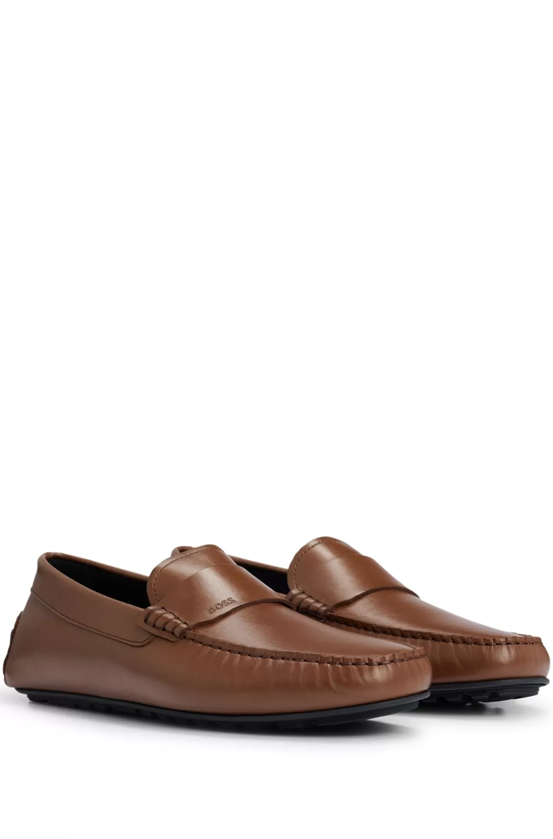HUGO BOSS Nappa-leather Driver Moccasins With Embossed Logo Brown Sale
