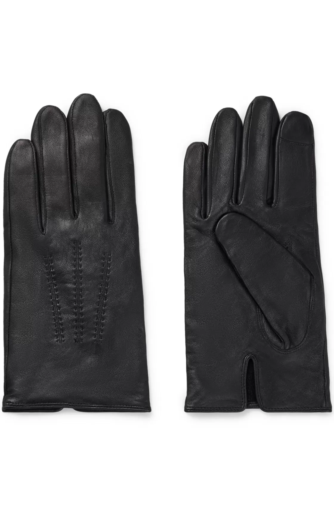 HUGO BOSS Nappa-leather Gloves With Metal Logo Lettering Black Cheap