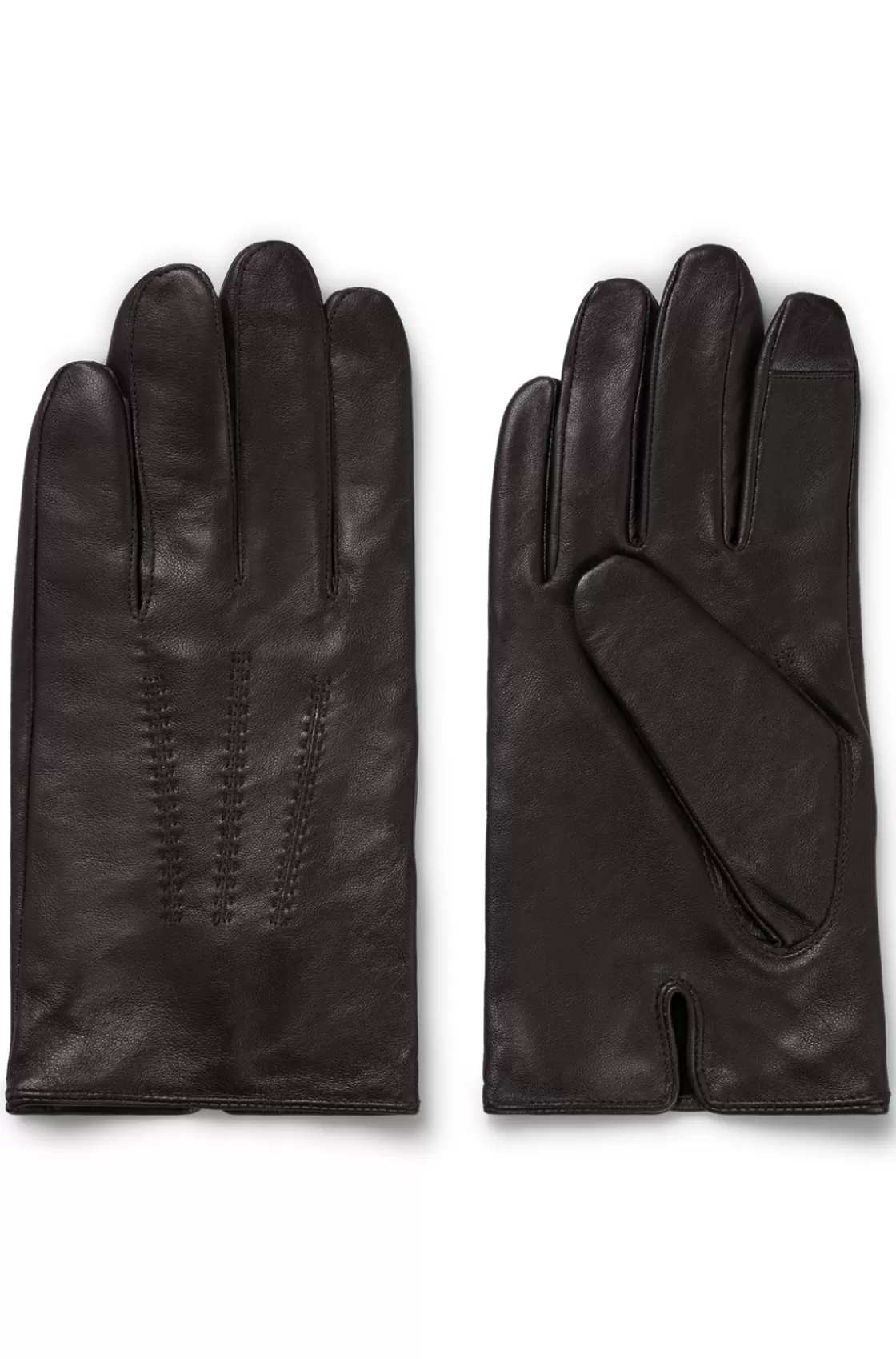 HUGO BOSS Nappa-leather Gloves With Metal Logo Lettering Brown Cheap