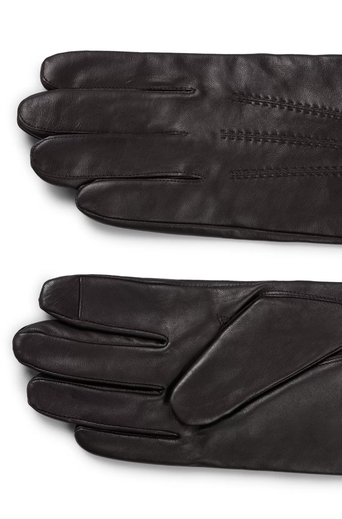 HUGO BOSS Nappa-leather Gloves With Metal Logo Lettering Brown Cheap