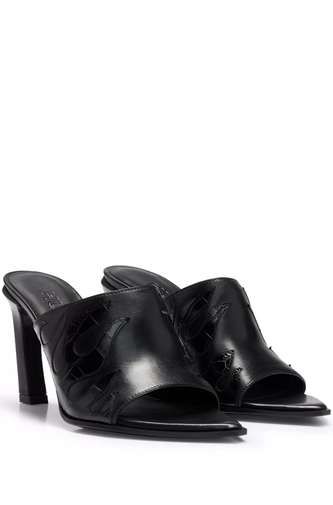 HUGO BOSS Nappa-leather Mules With Flame Artwork Black Cheap