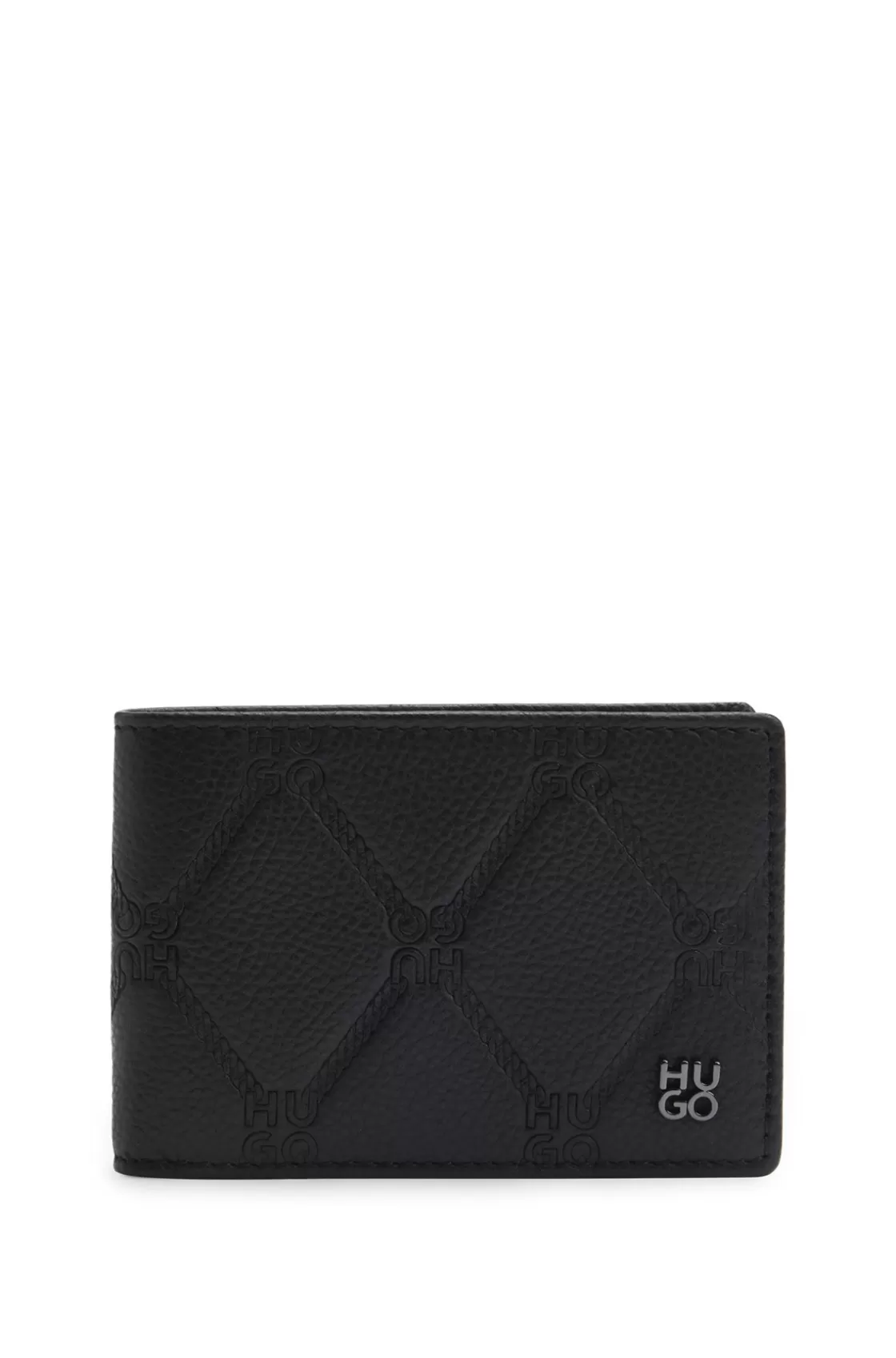 HUGO BOSS Nappa-leather Wallet With All-over Stacked Logos Black Clearance