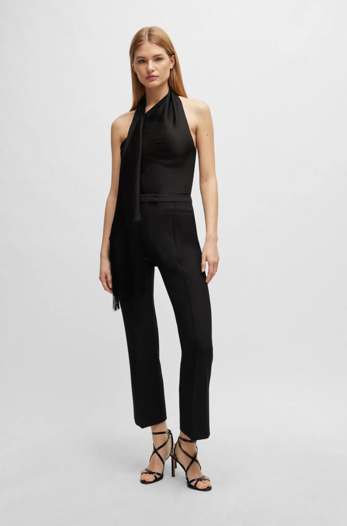 HUGO BOSS One-shoulder Blouse With Fringed Scarf Detail Black New