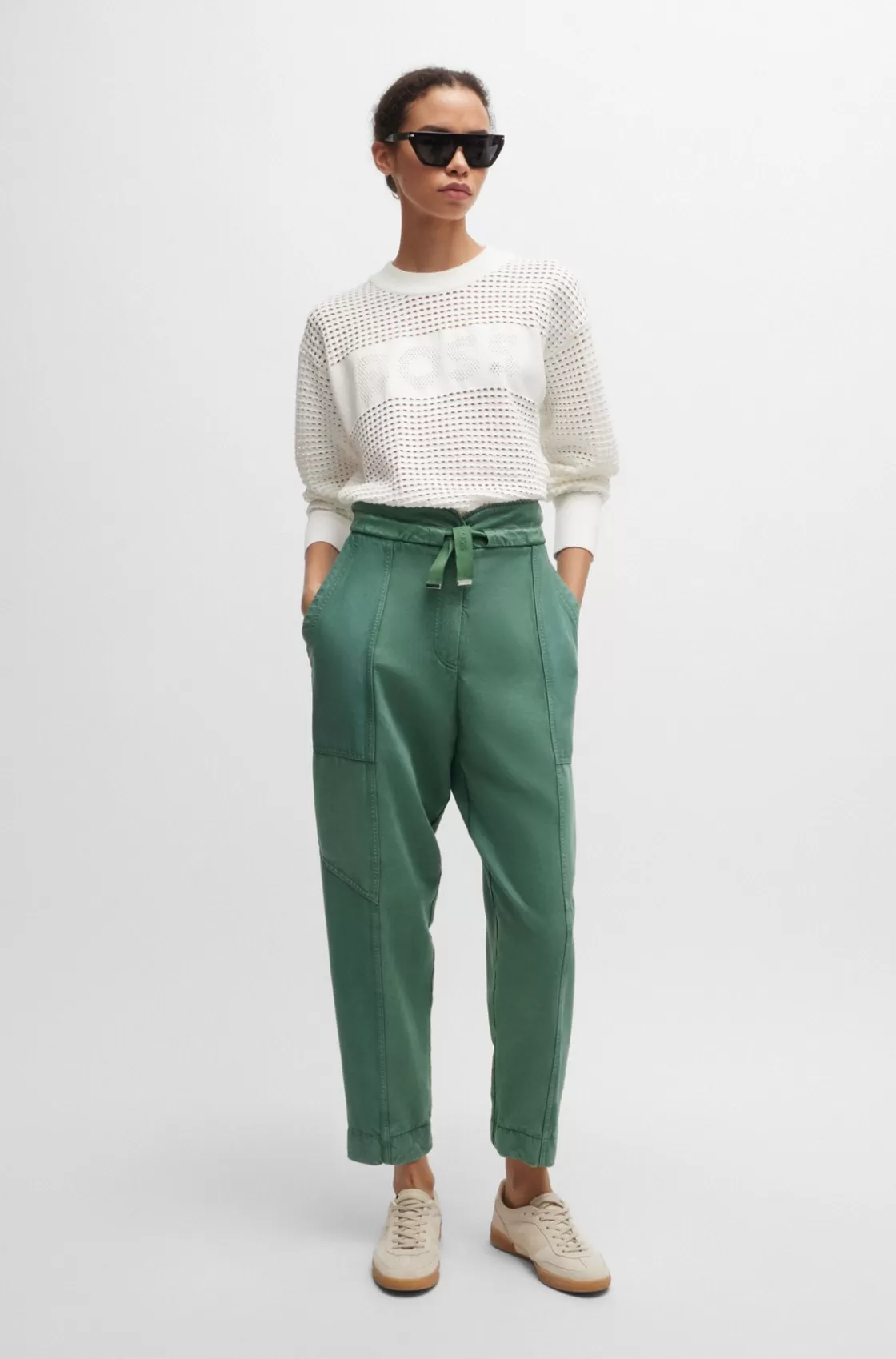 HUGO BOSS Open-knit Sweater With Logo Detail White Shop