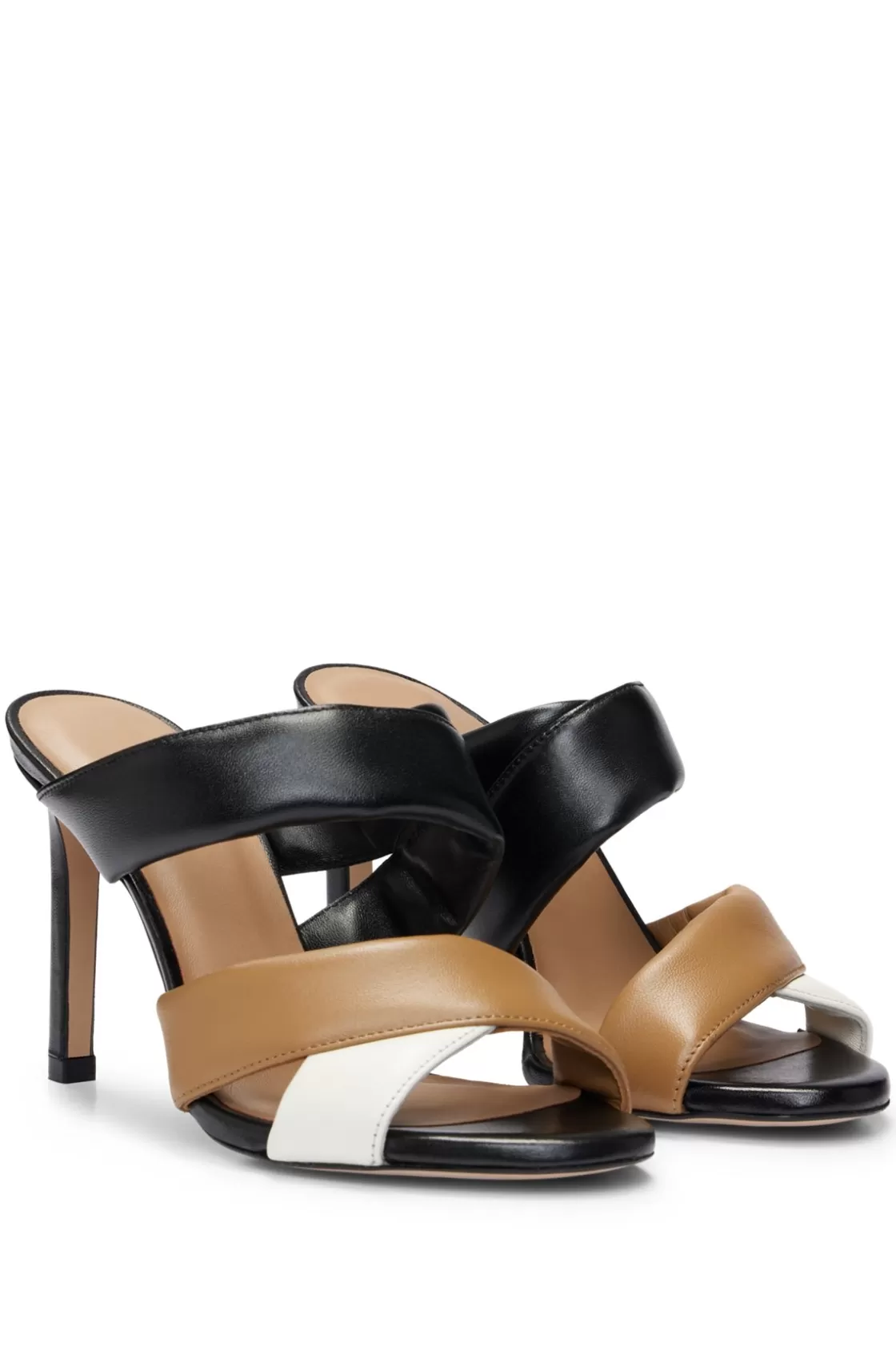 HUGO BOSS Open-toe Mules In Nappa Leather With Padded Straps Black Store