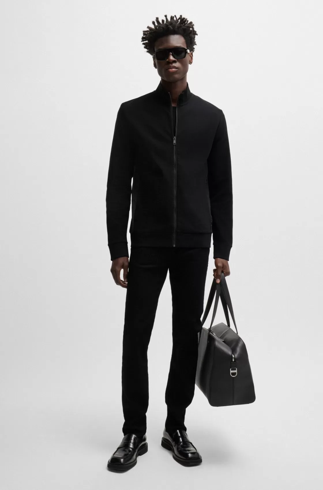 HUGO BOSS Ottoman-structured Zip-up Sweatshirt With Tonal Side Panels Black Online
