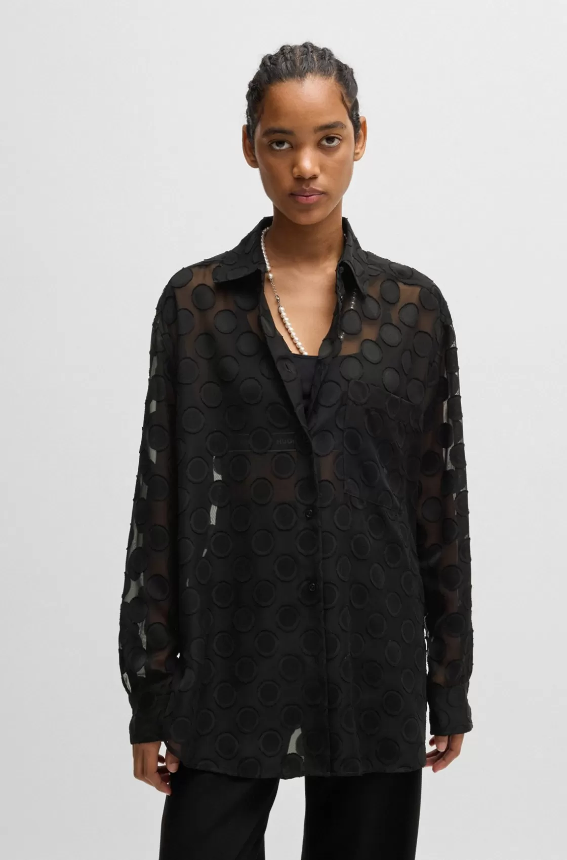 HUGO BOSS Oversize-fit Blouse With Polka-dot Pattern Patterned Cheap