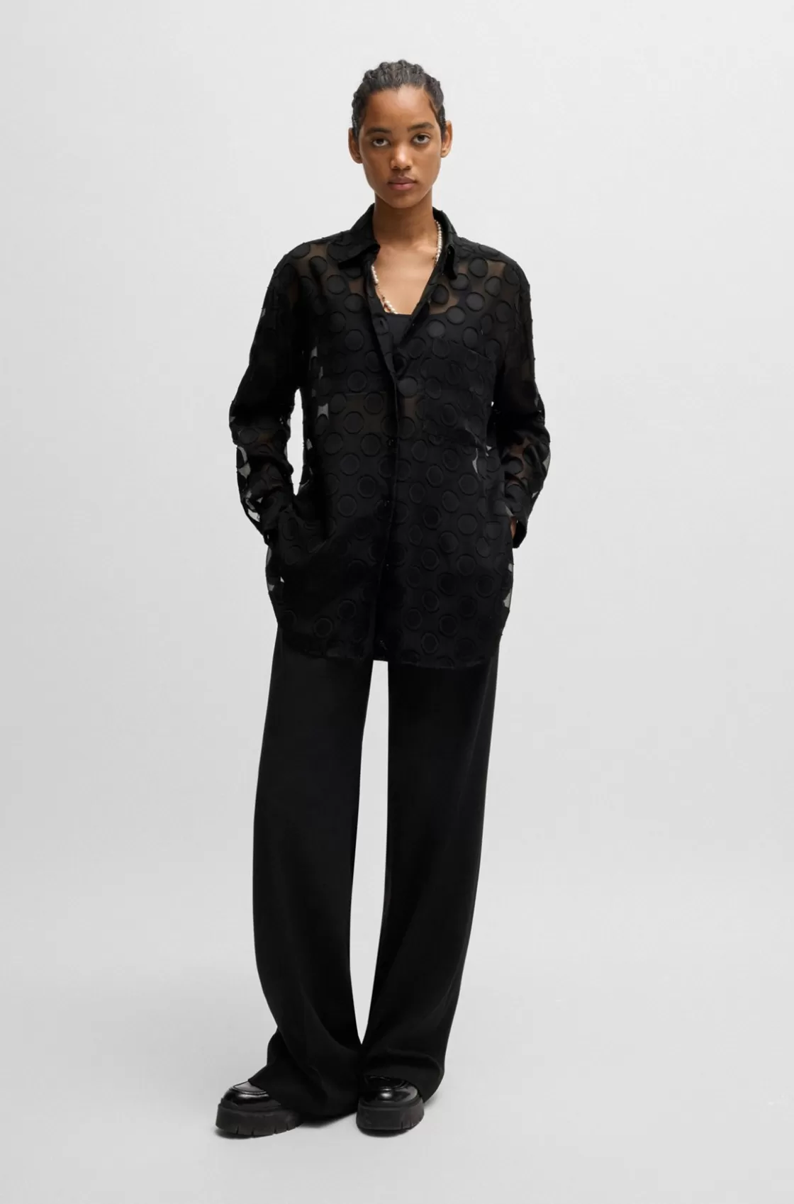 HUGO BOSS Oversize-fit Blouse With Polka-dot Pattern Patterned Cheap