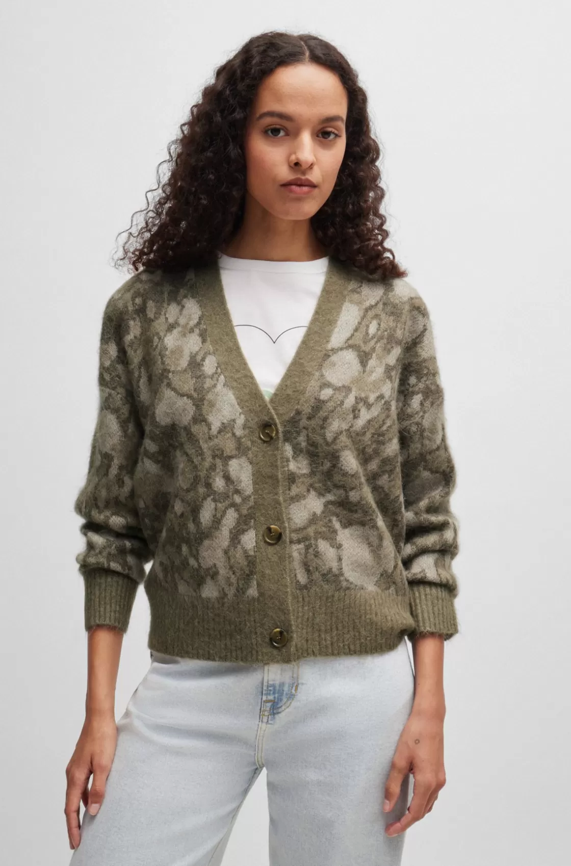 HUGO BOSS Oversize-fit Cardigan With Signature Pattern Patterned Outlet