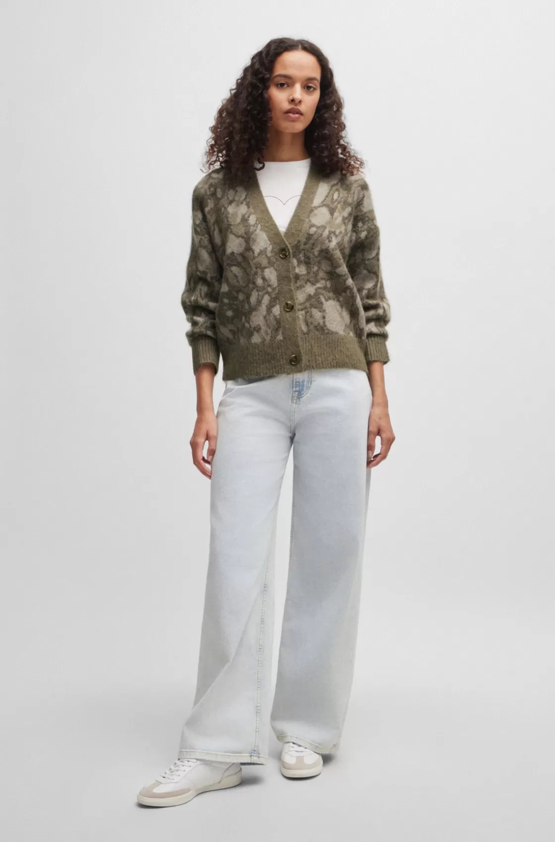 HUGO BOSS Oversize-fit Cardigan With Signature Pattern Patterned Outlet