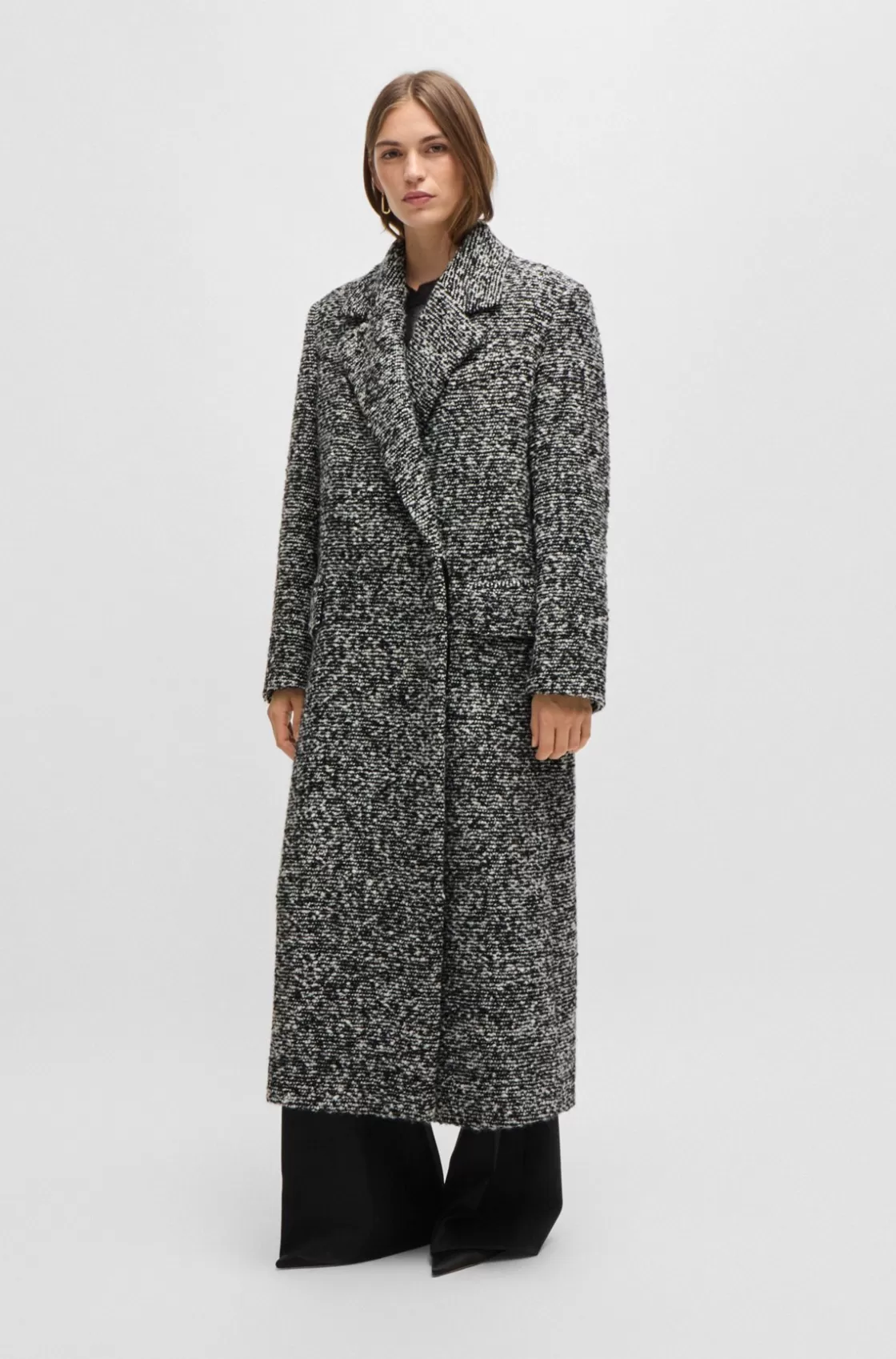 HUGO BOSS Oversize-fit Coat In Bouclé Tweed Patterned Best
