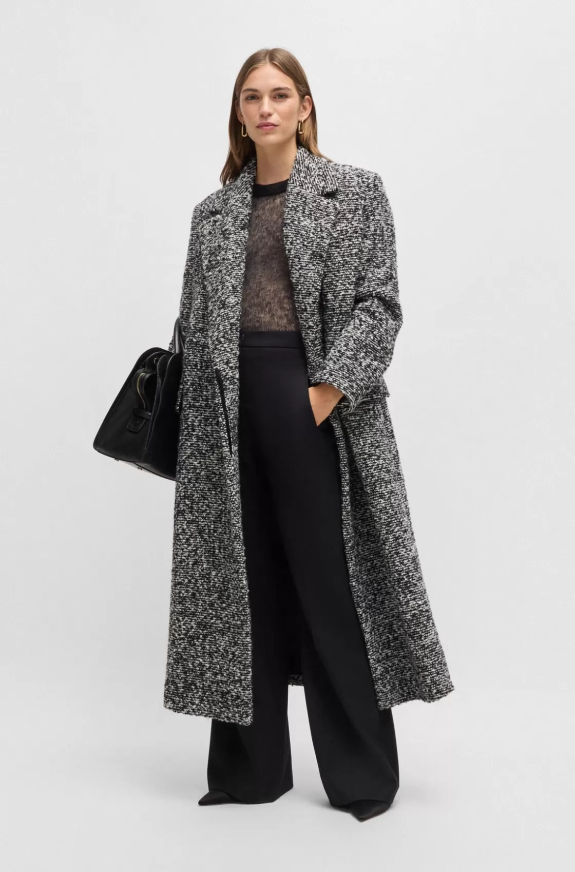 HUGO BOSS Oversize-fit Coat In Bouclé Tweed Patterned Best