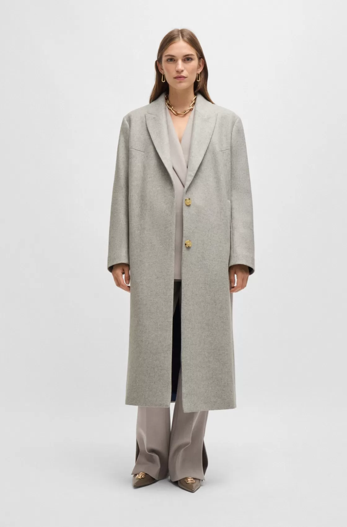 HUGO BOSS Oversize-fit Coat In Wool With Cashmere Silver Discount