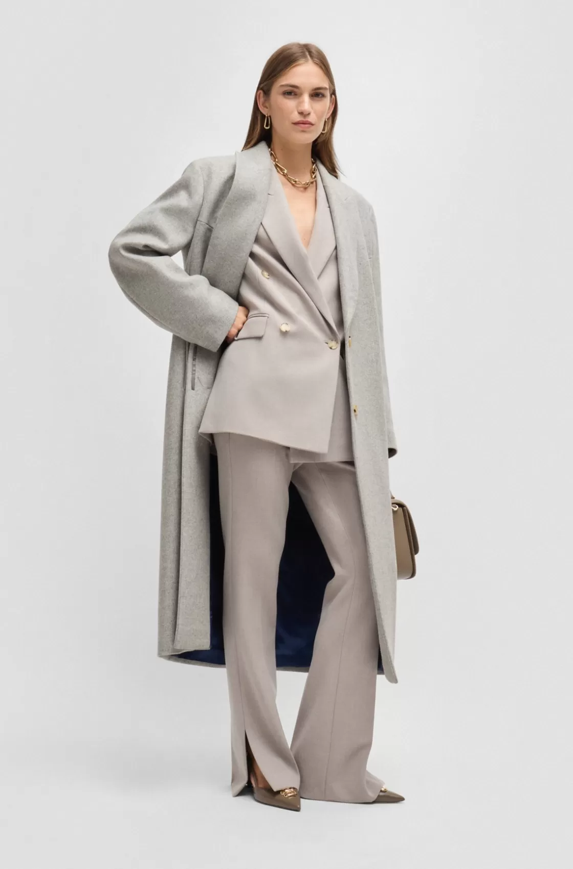 HUGO BOSS Oversize-fit Coat In Wool With Cashmere Silver Discount
