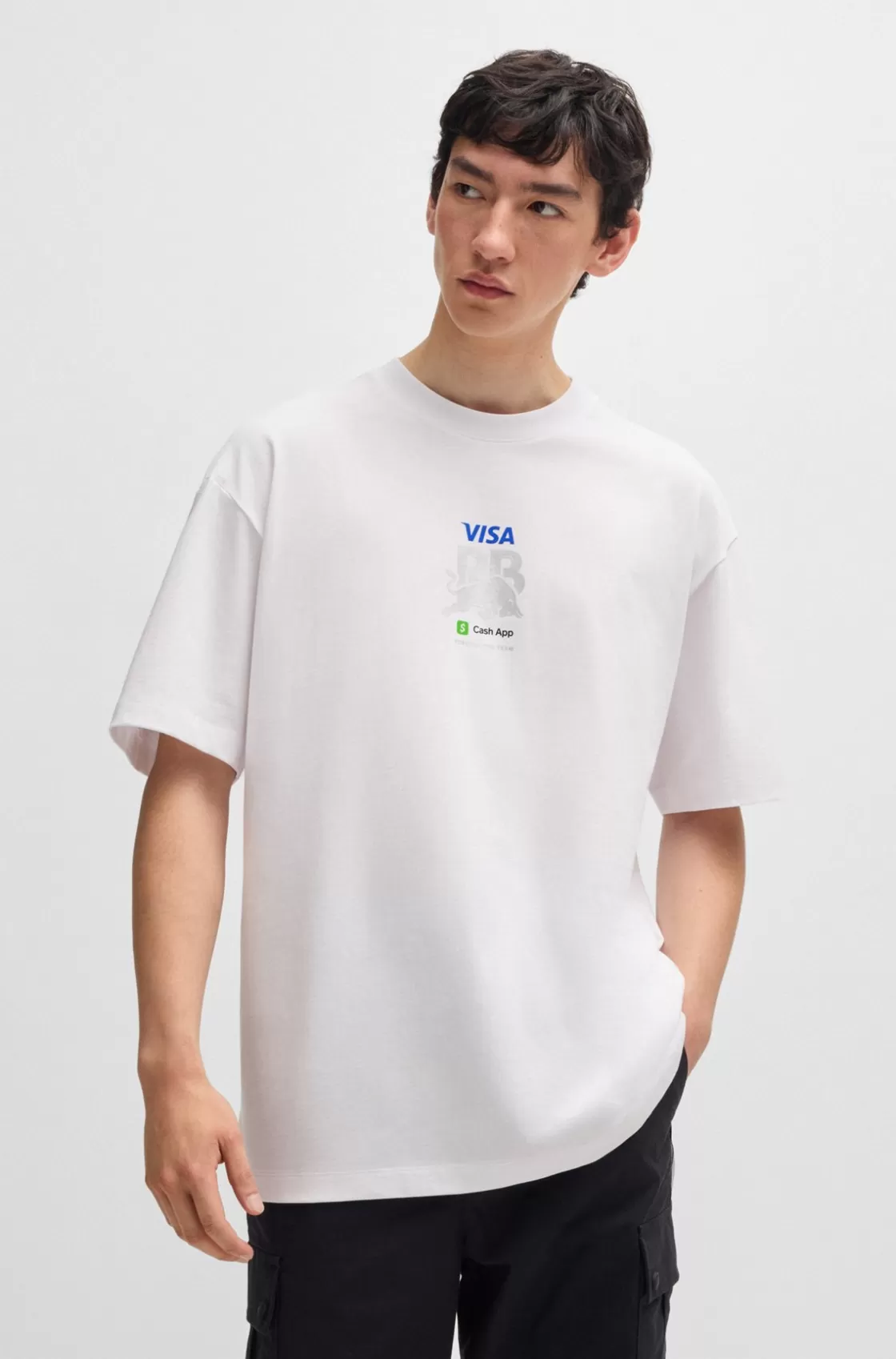 HUGO BOSS Oversize-fit Cotton Fanwear T-shirt With Special Branding White Hot