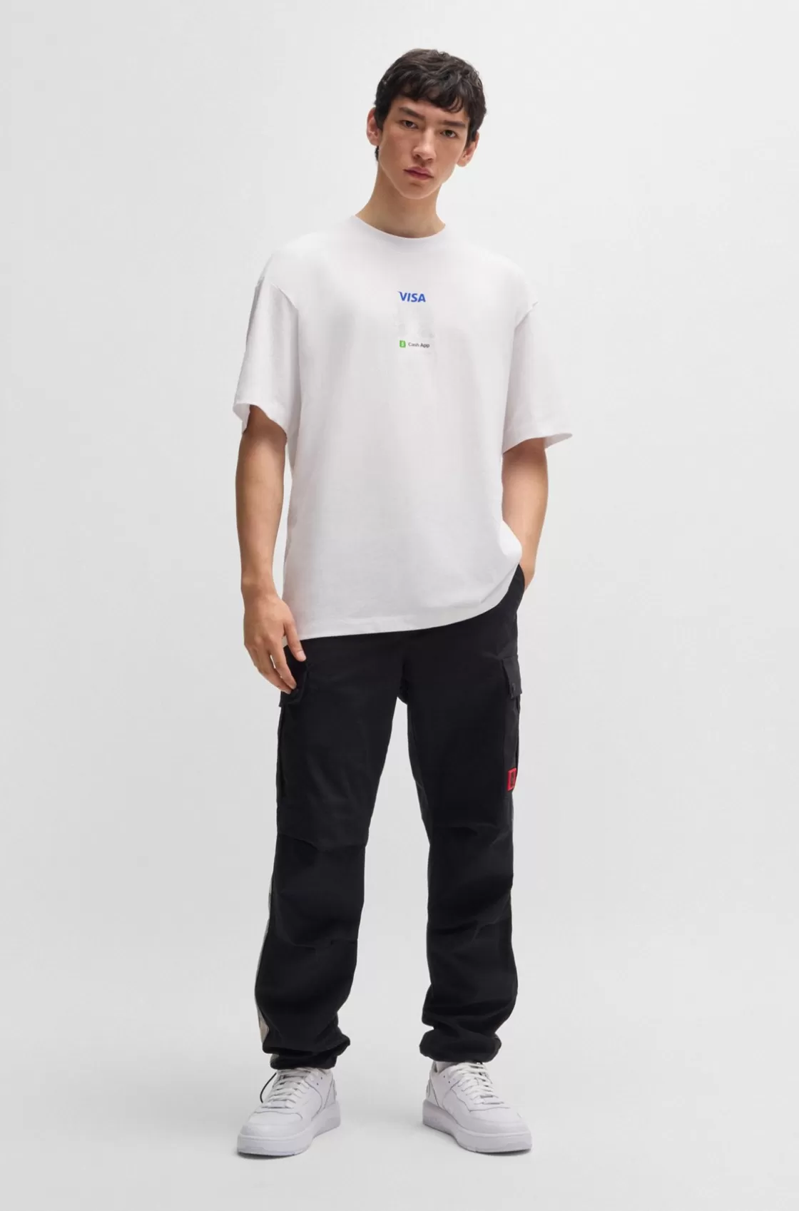 HUGO BOSS Oversize-fit Cotton Fanwear T-shirt With Special Branding White Hot