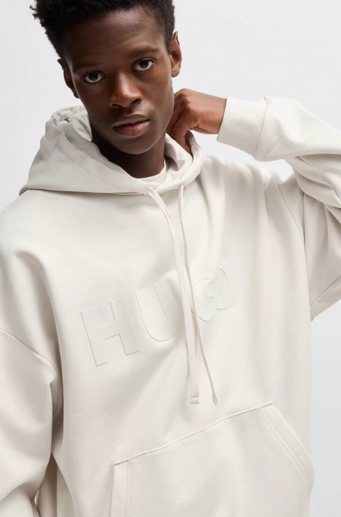 HUGO BOSS Oversize-fit Hoodie In Cotton Terry With Tonal Logo White Best Sale