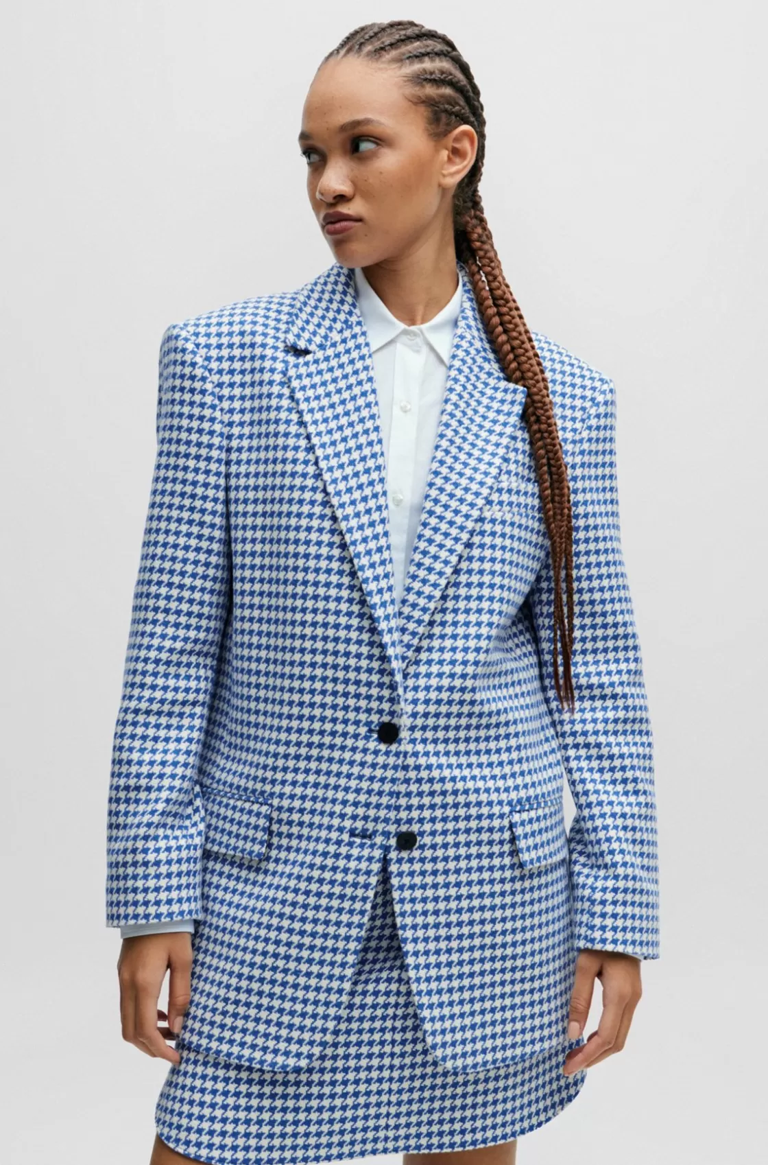 HUGO BOSS Oversize-fit Jacket In A Houndstooth Cotton Blend Patterned Fashion