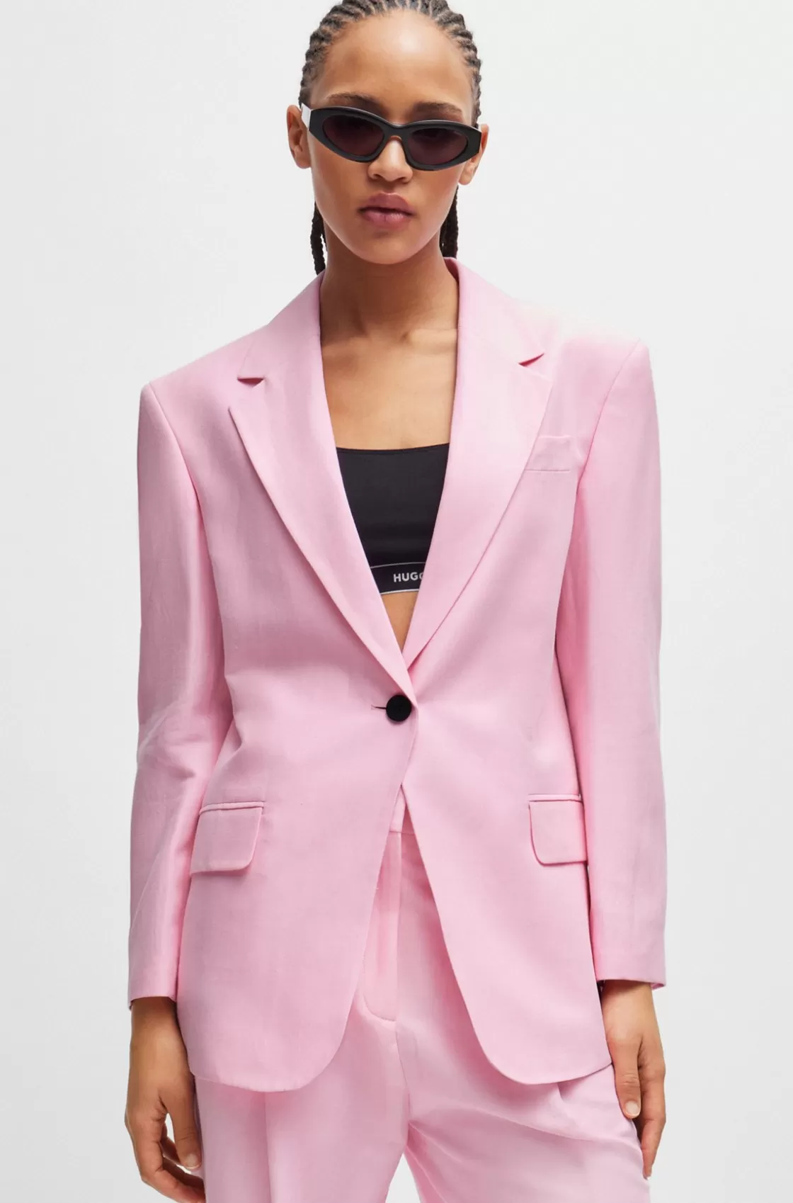 HUGO BOSS Oversize-fit Jacket In Stretch Material With Linen Pink Flash Sale