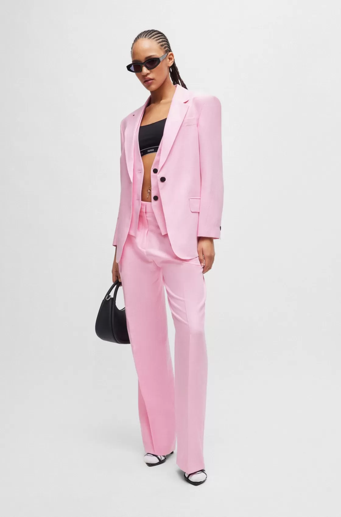 HUGO BOSS Oversize-fit Jacket In Stretch Material With Linen Pink Flash Sale
