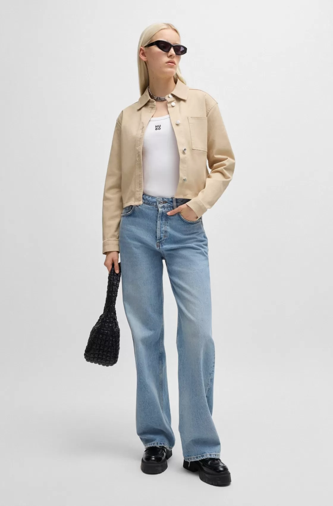 HUGO BOSS Oversize-fit Jacket In Stretch-cotton Twill Light Beige Cheap