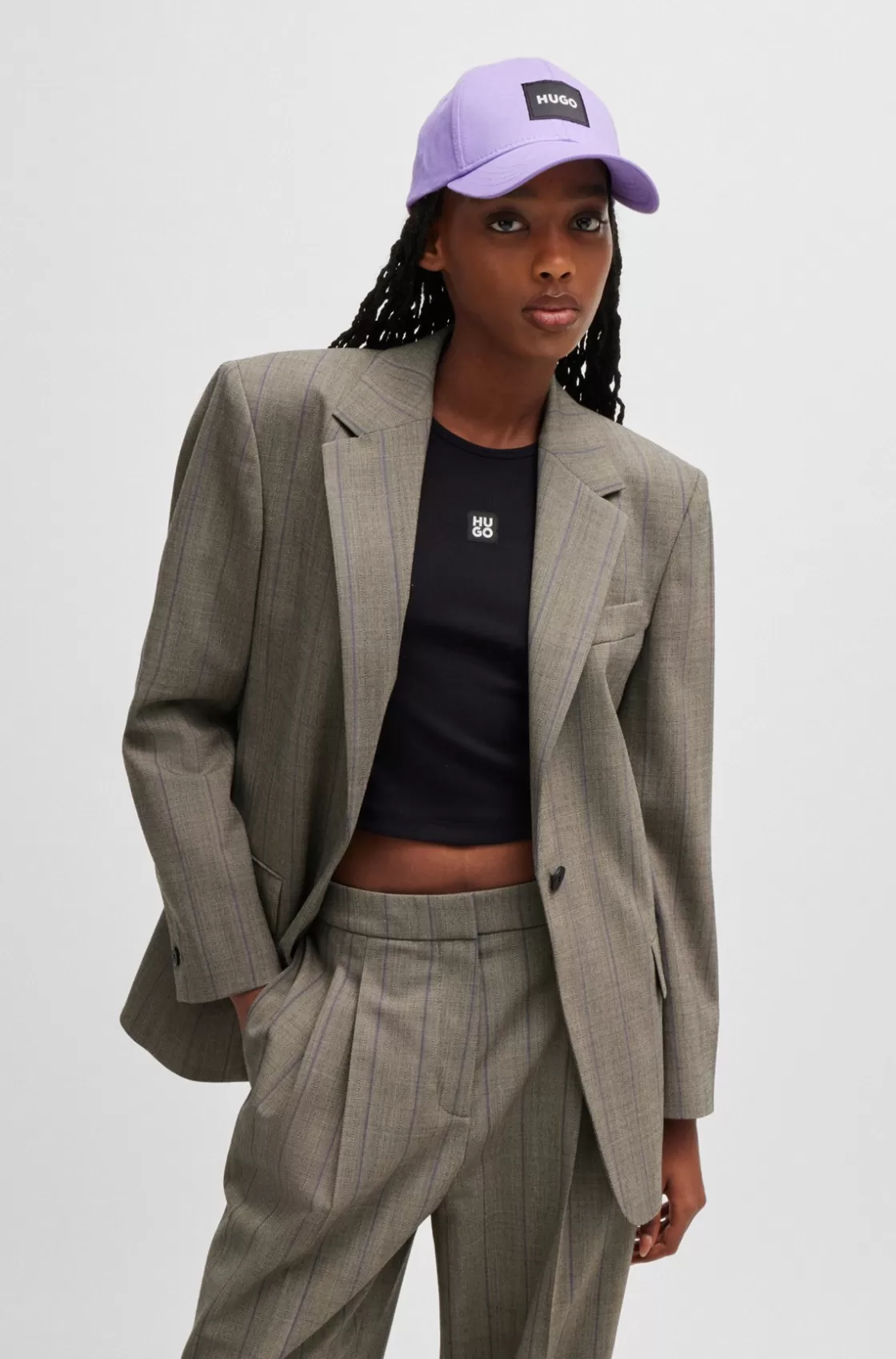 HUGO BOSS Oversize-fit Jacket In Striped Stretch Fabric Patterned Store