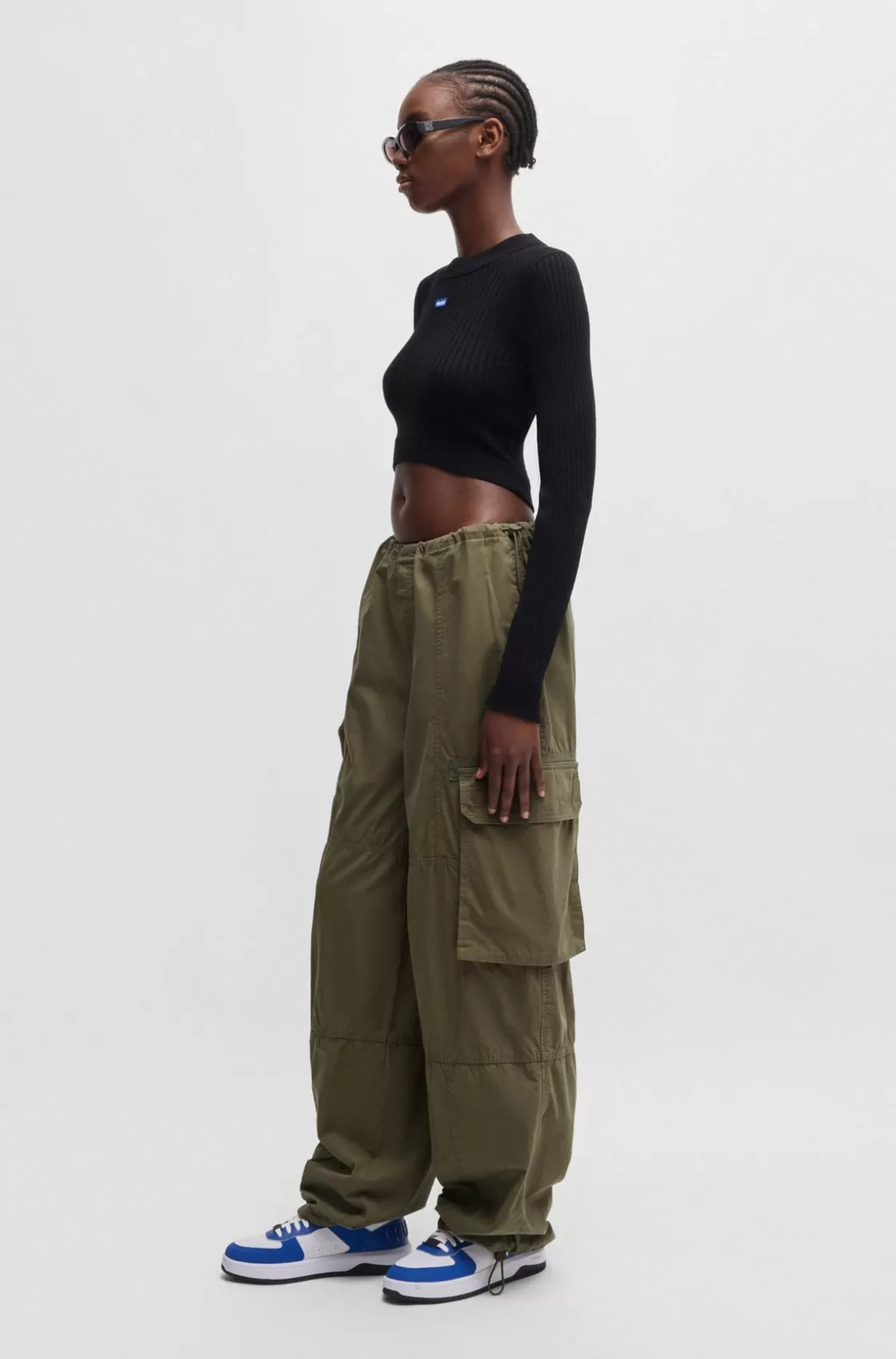 HUGO BOSS Oversize-fit Parachute Trousers In Cotton Poplin Light Green Cheap