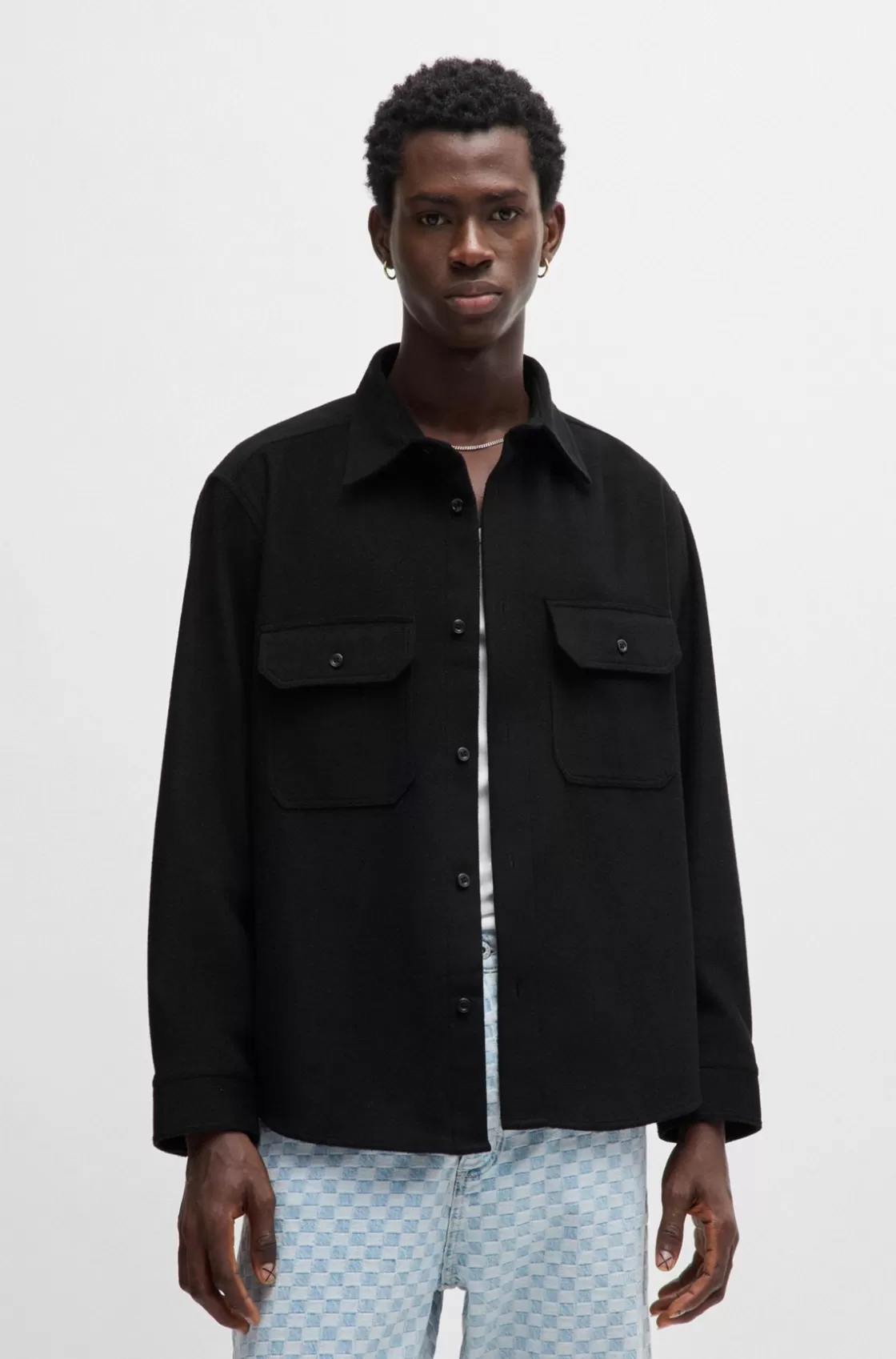 HUGO BOSS Oversize-fit Shirt In Brushed Flannel Black Cheap