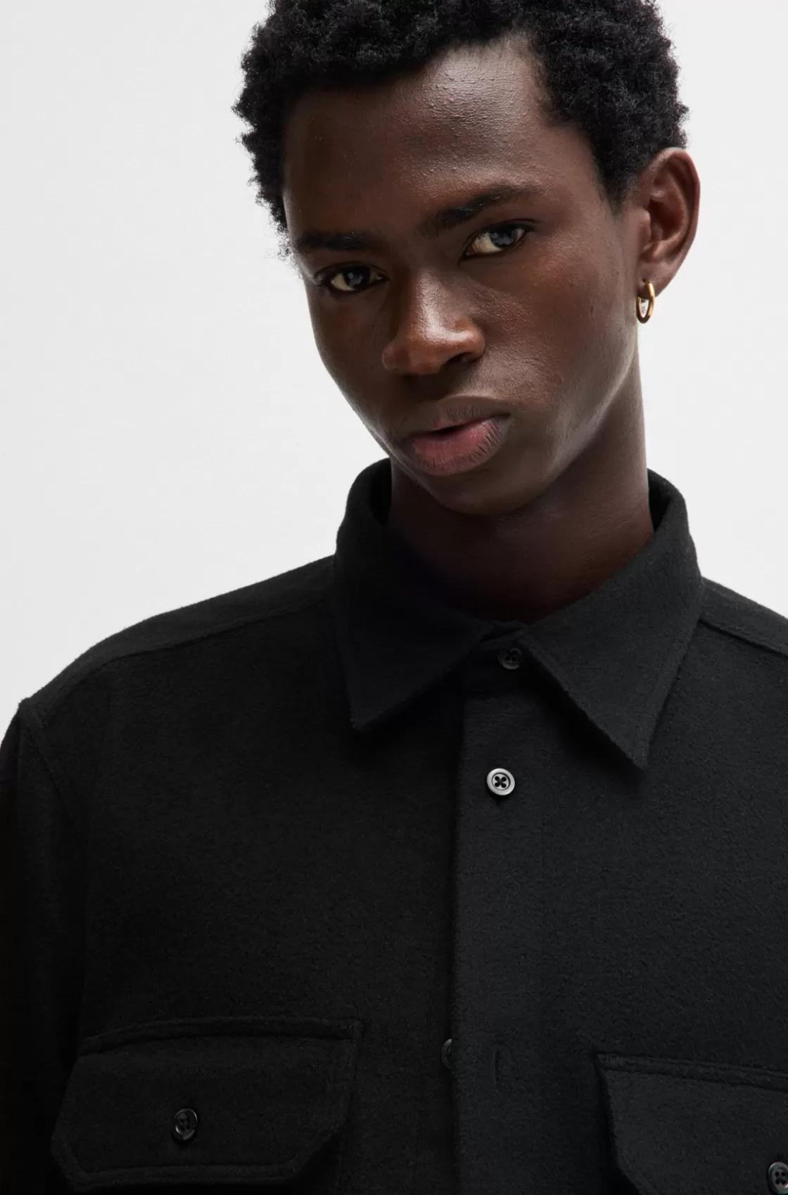 HUGO BOSS Oversize-fit Shirt In Brushed Flannel Black Cheap