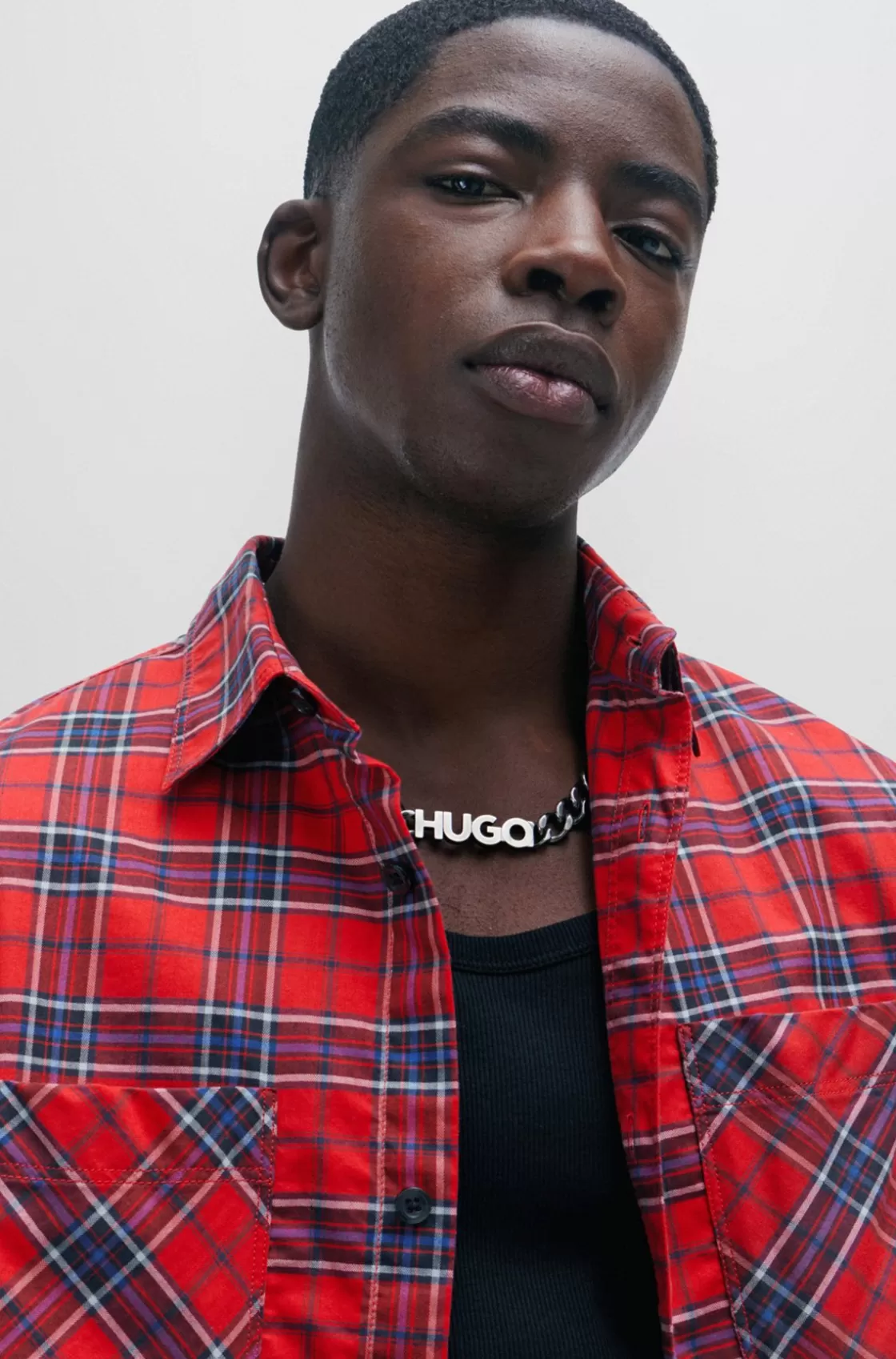HUGO BOSS Oversize-fit Shirt In Checked Stretch Cotton light pink Hot