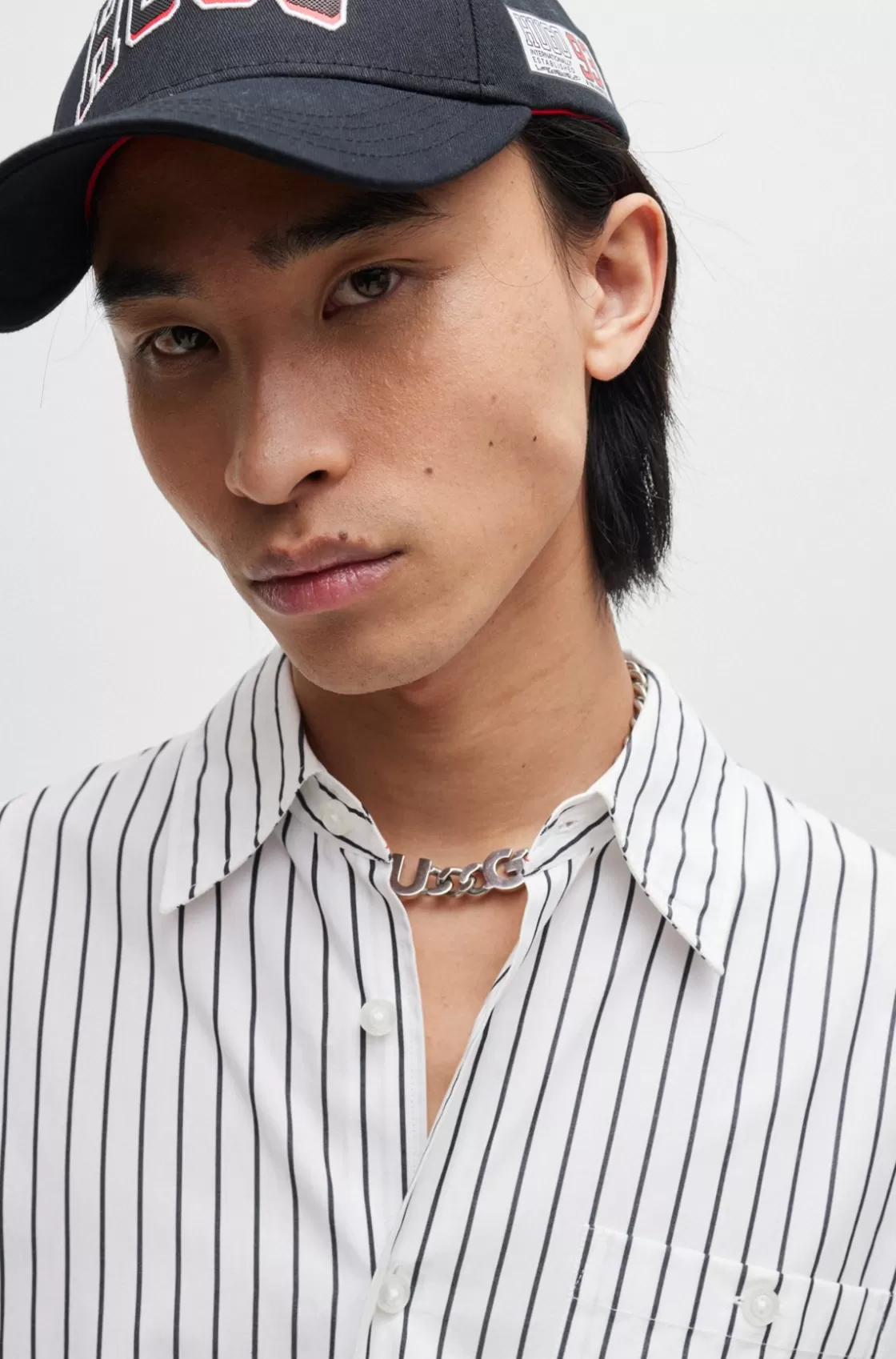 HUGO BOSS Oversize-fit Shirt In Striped Cotton Poplin White Best Sale