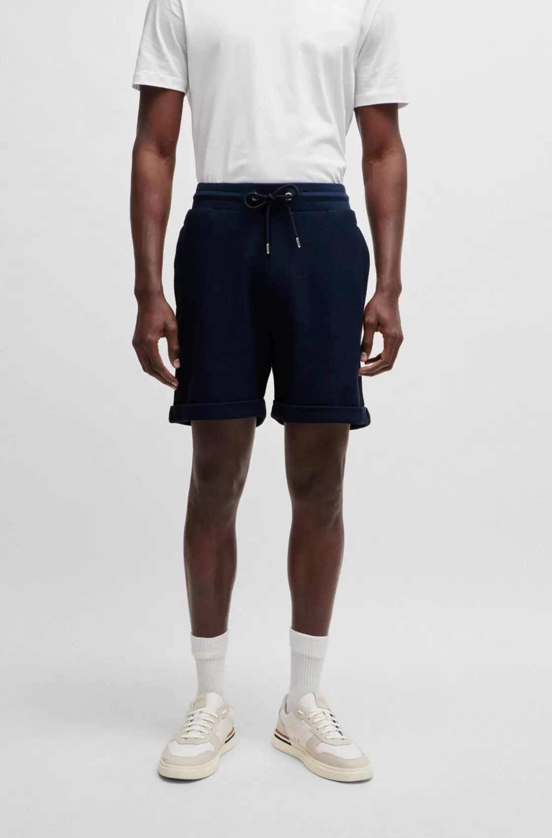 HUGO BOSS Oversize-fit Shorts With Silver-tone Trims Dark Blue Outlet