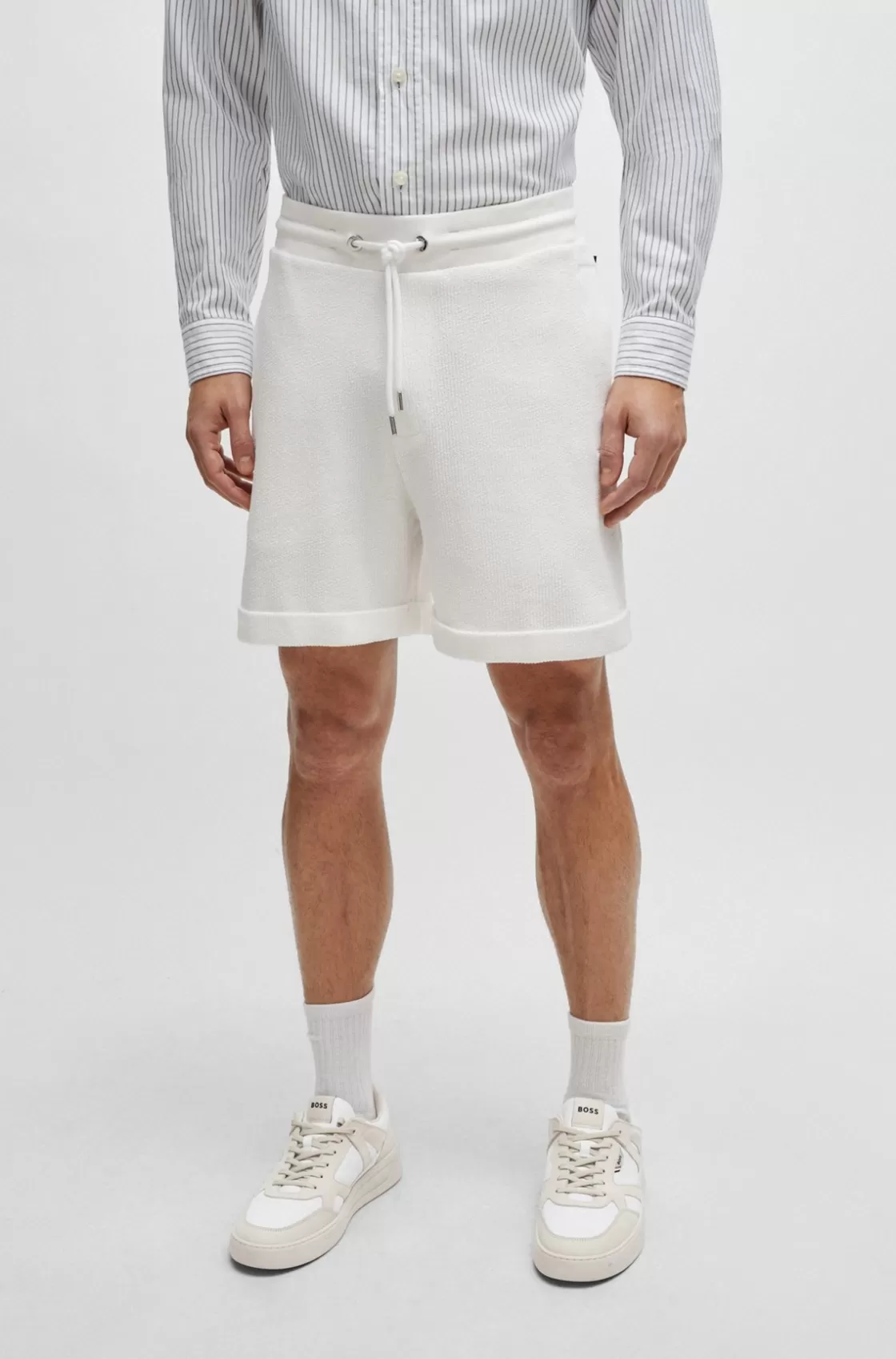 HUGO BOSS Oversize-fit Shorts With Silver-tone Trims White Best