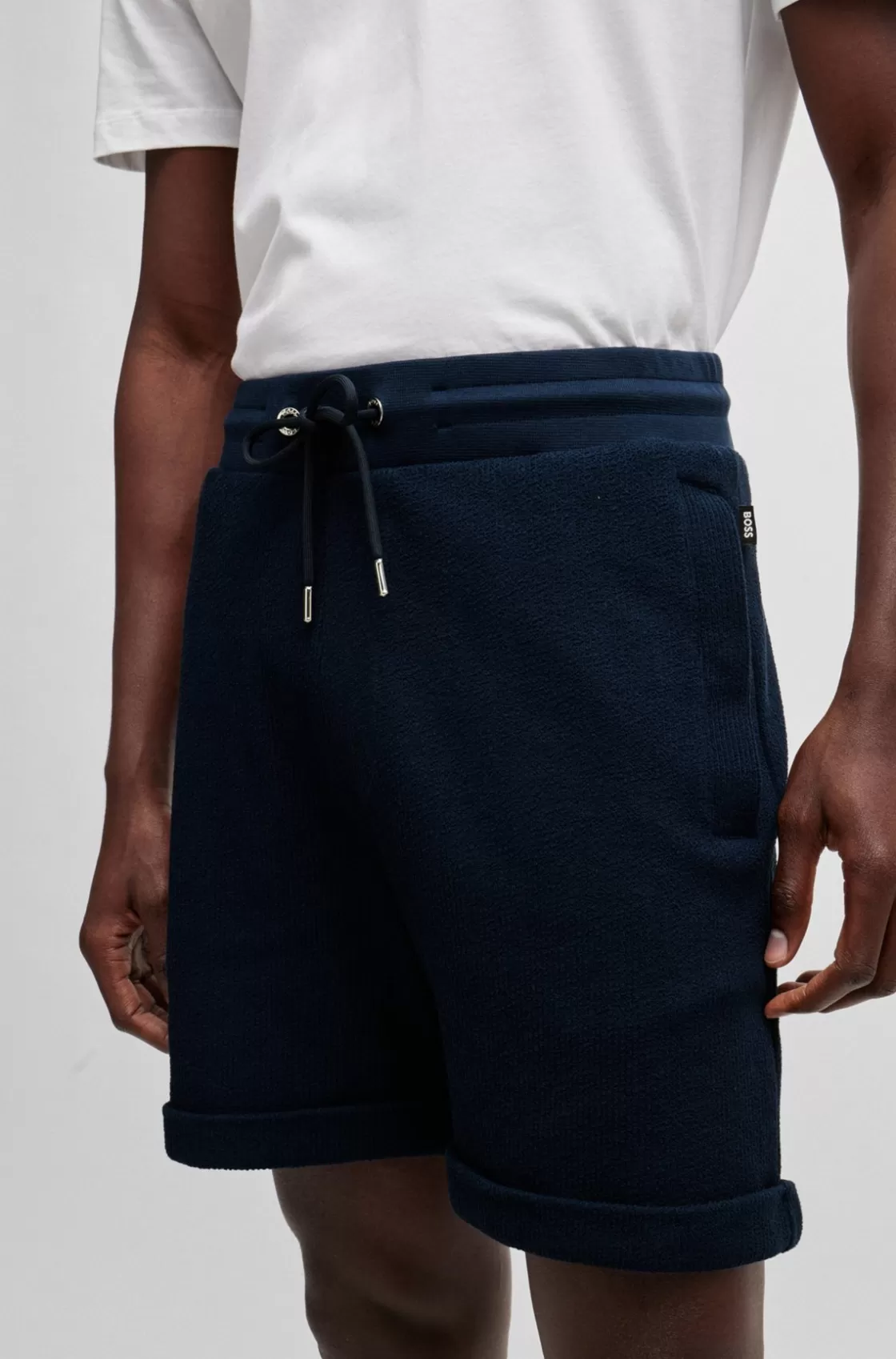 HUGO BOSS Oversize-fit Shorts With Silver-tone Trims Dark Blue Outlet